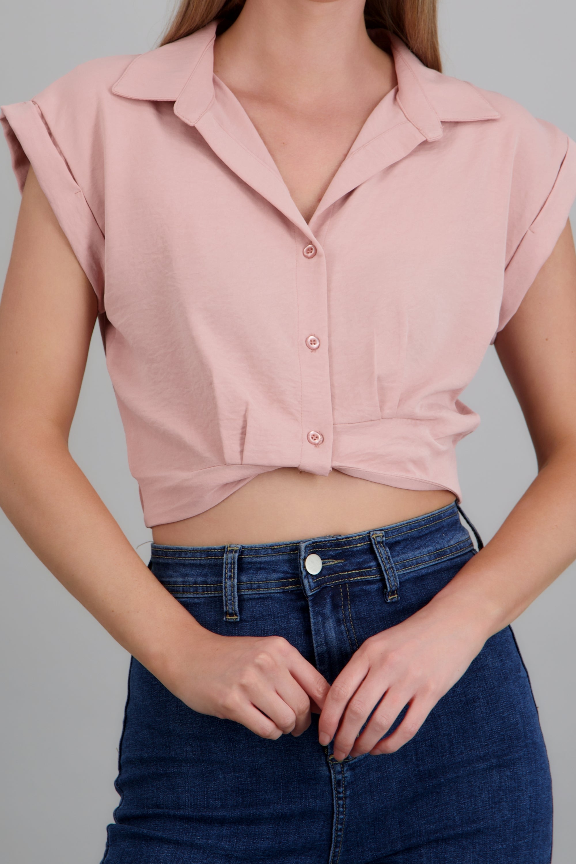 camisa crop manga corta ROSA PASTEL
