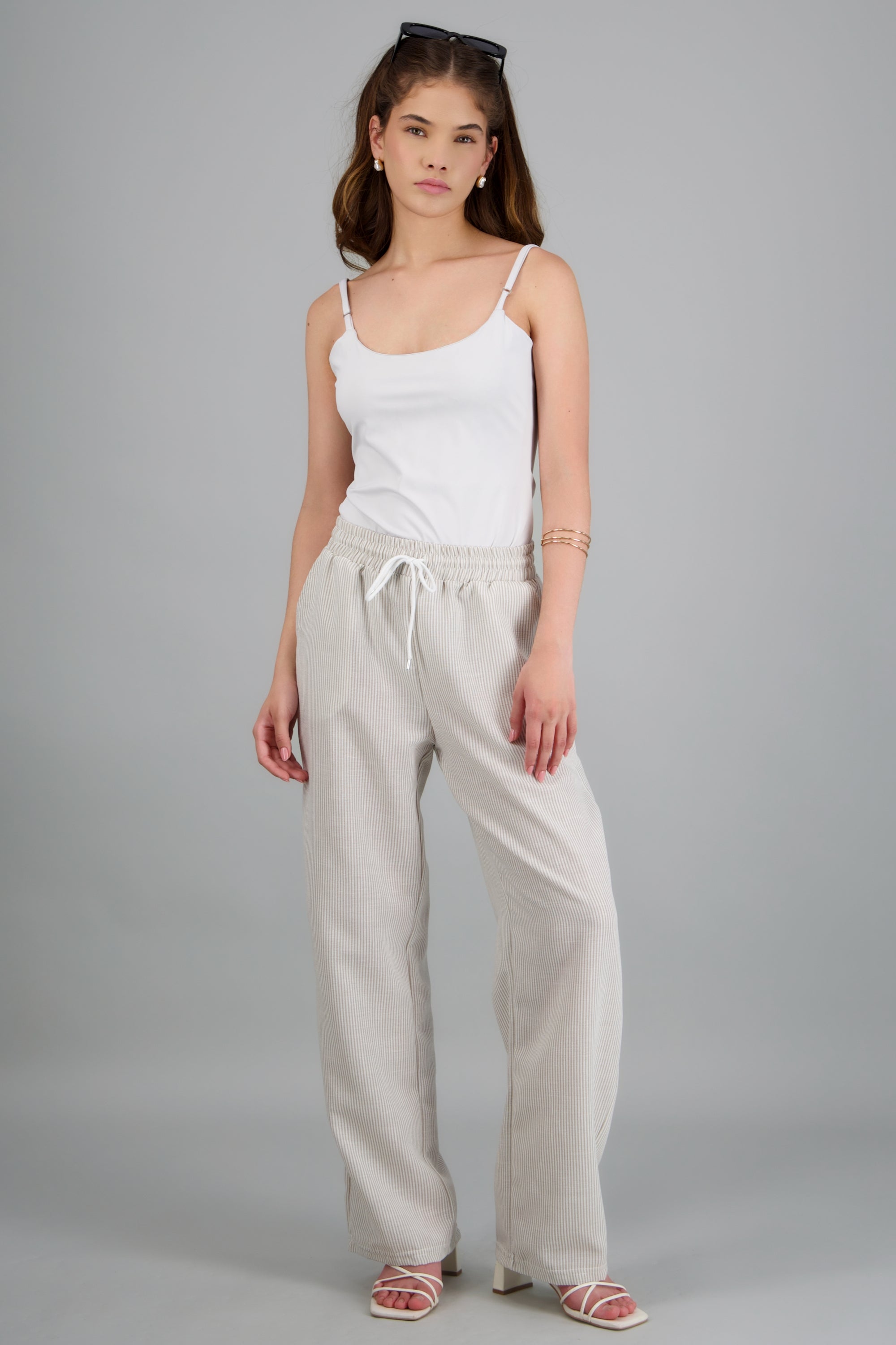pantalon tipo lino rayas CAFE COMBO