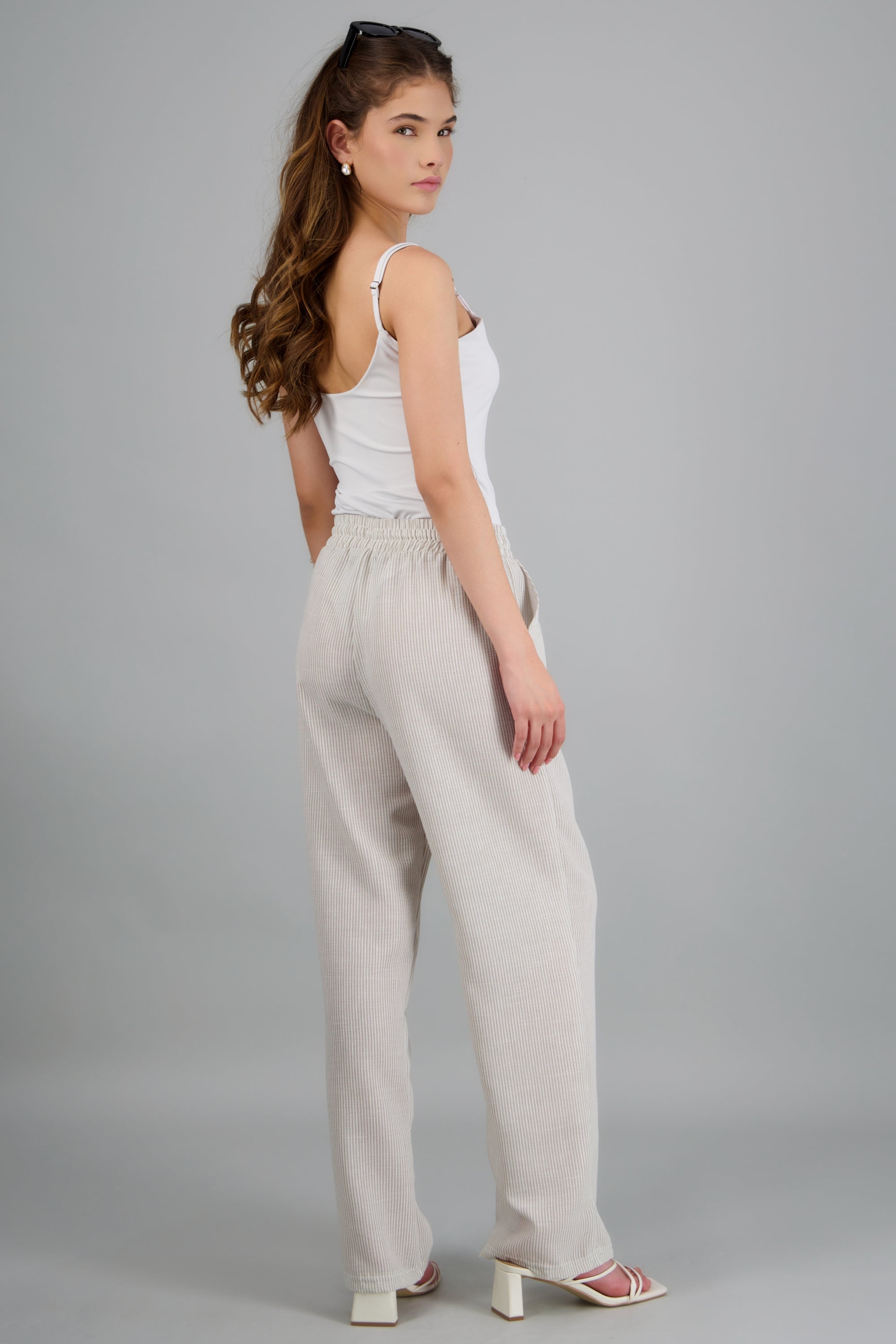 pantalon tipo lino rayas CAFE COMBO