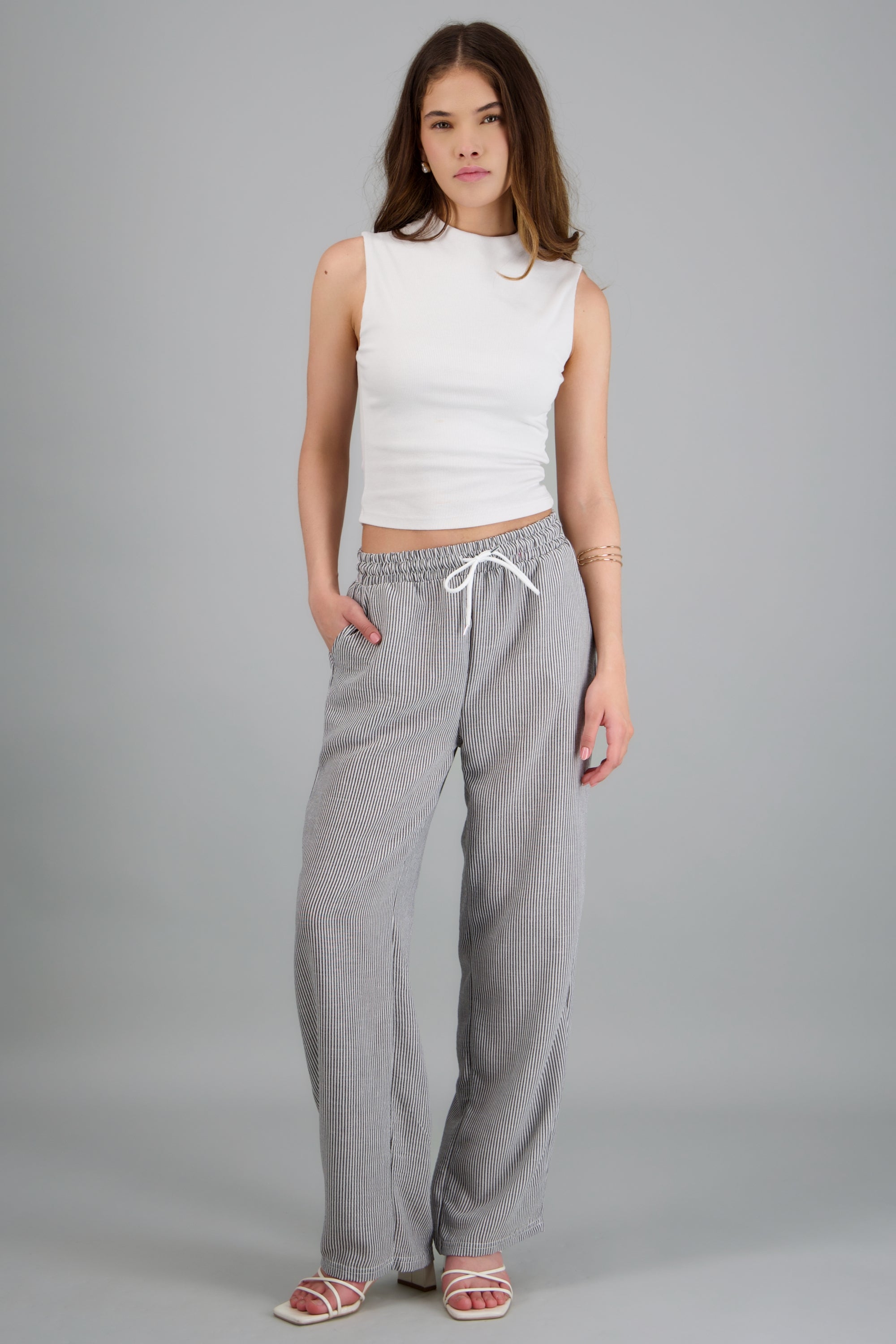 pantalon tipo lino rayas NEGRO COMBO