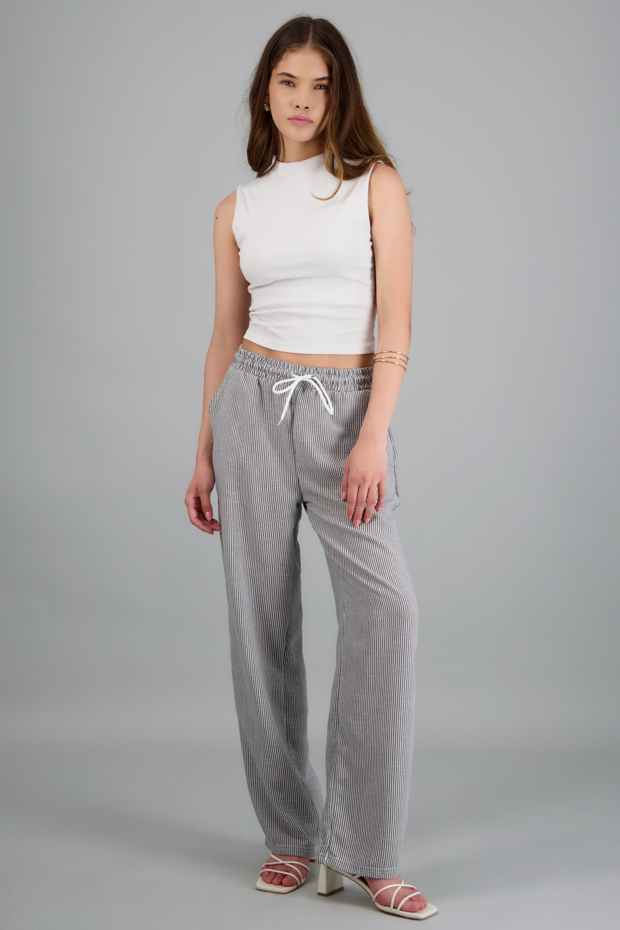 pantalon tipo lino rayas NEGRO COMBO