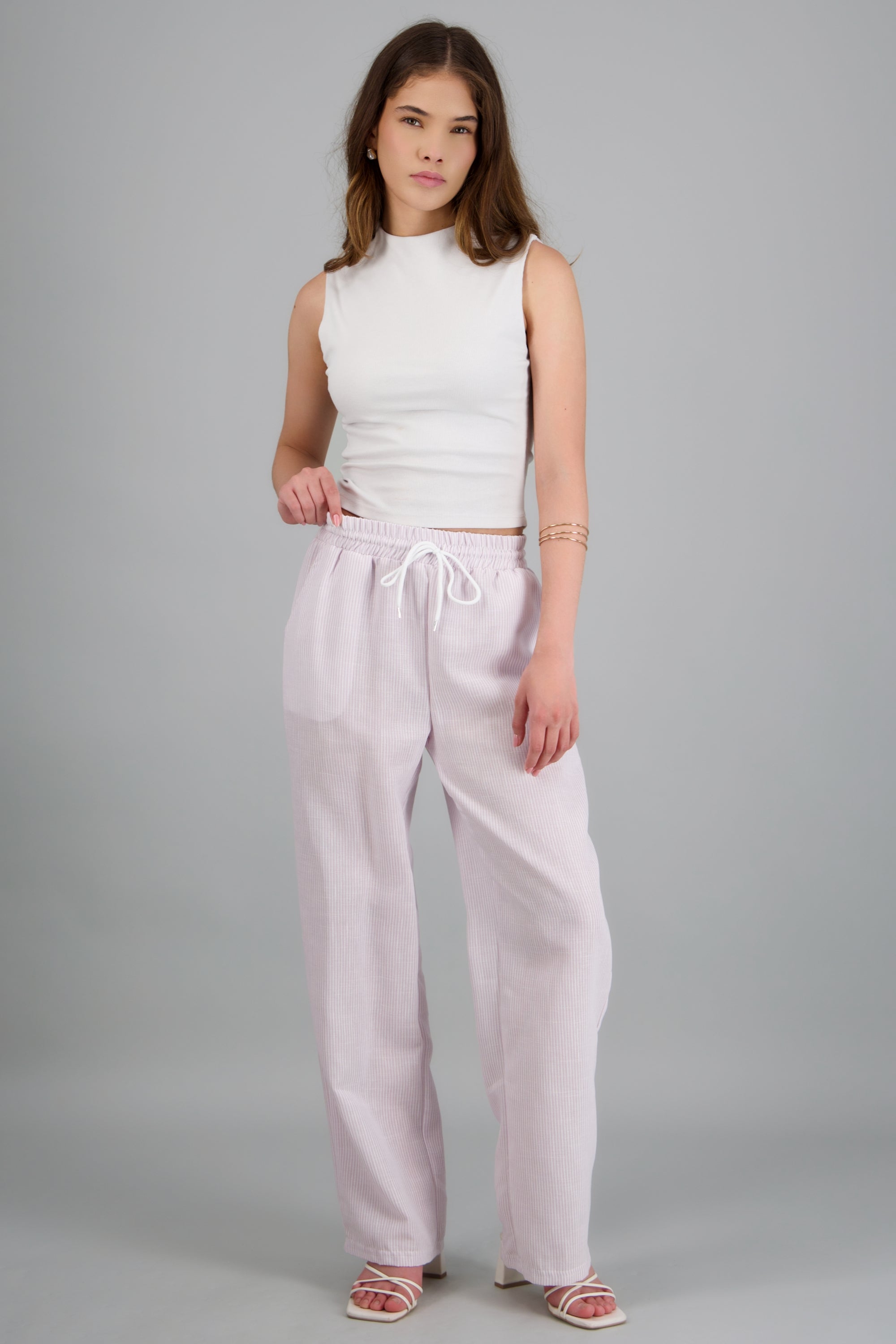 pantalon tipo lino rayas ROSA COMBO