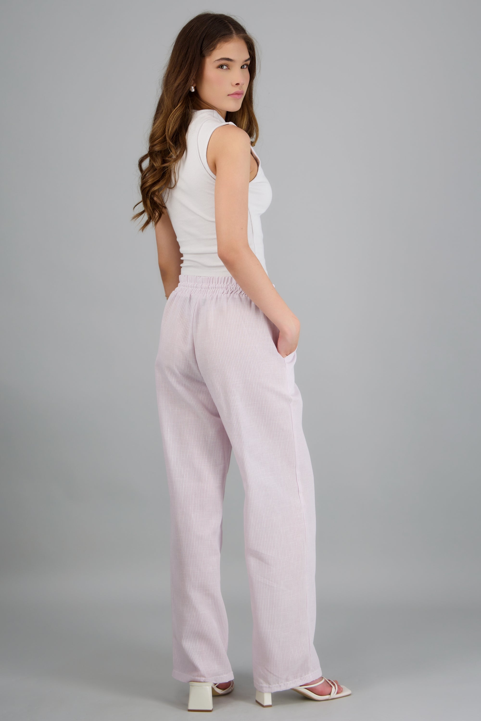 pantalon tipo lino rayas ROSA COMBO
