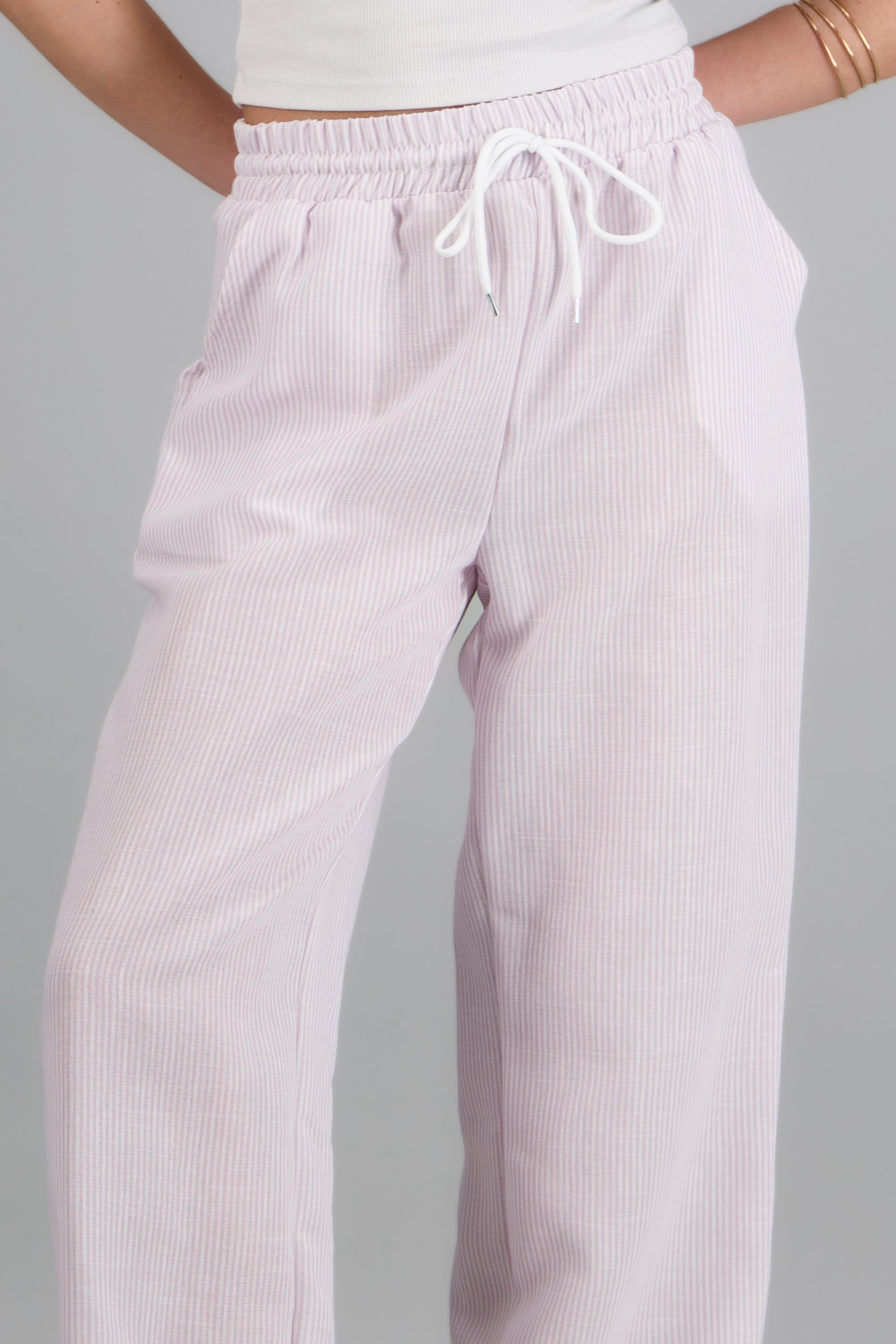pantalon tipo lino rayas ROSA COMBO