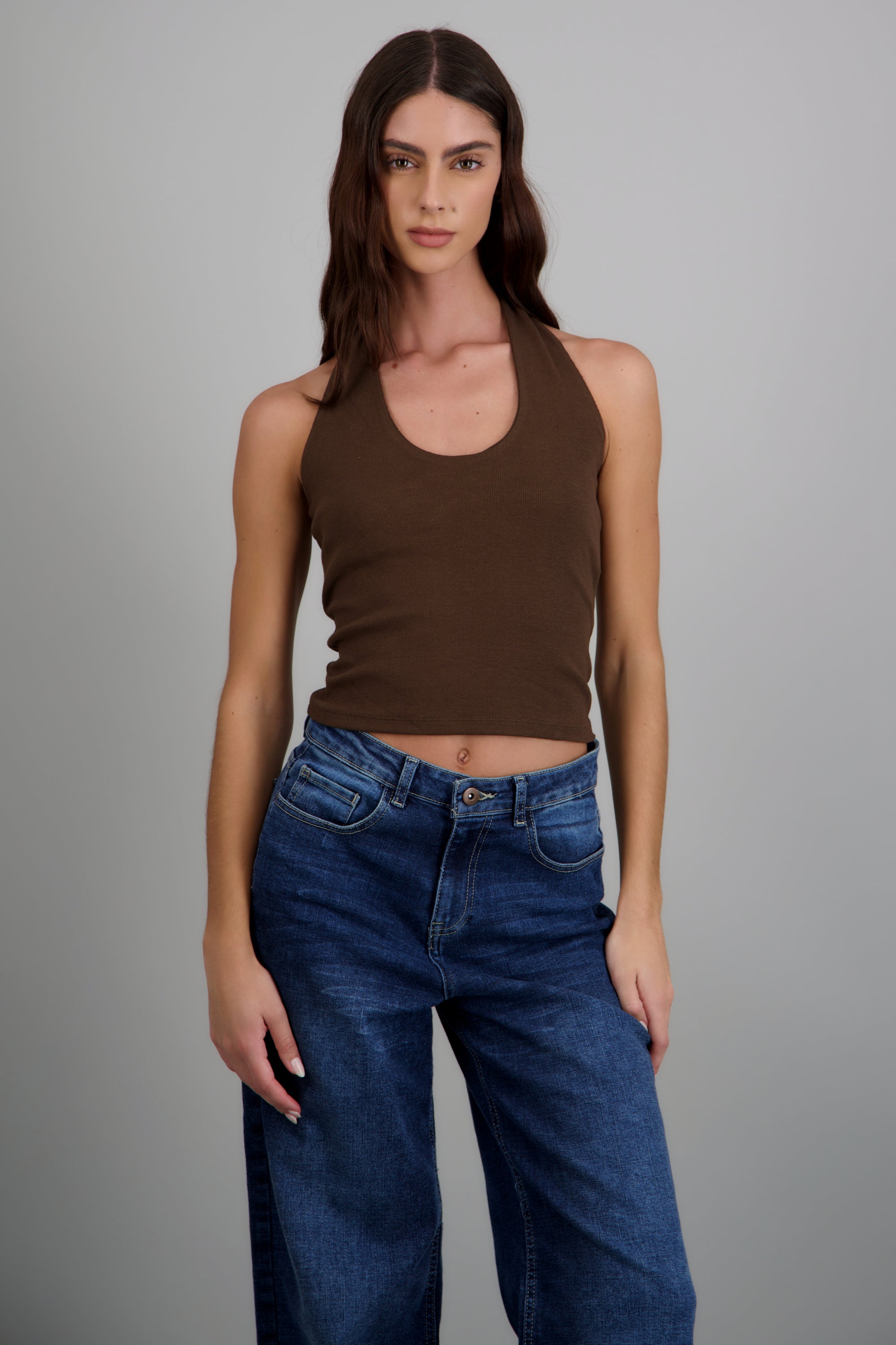 Top halter rib CHOCOLATE