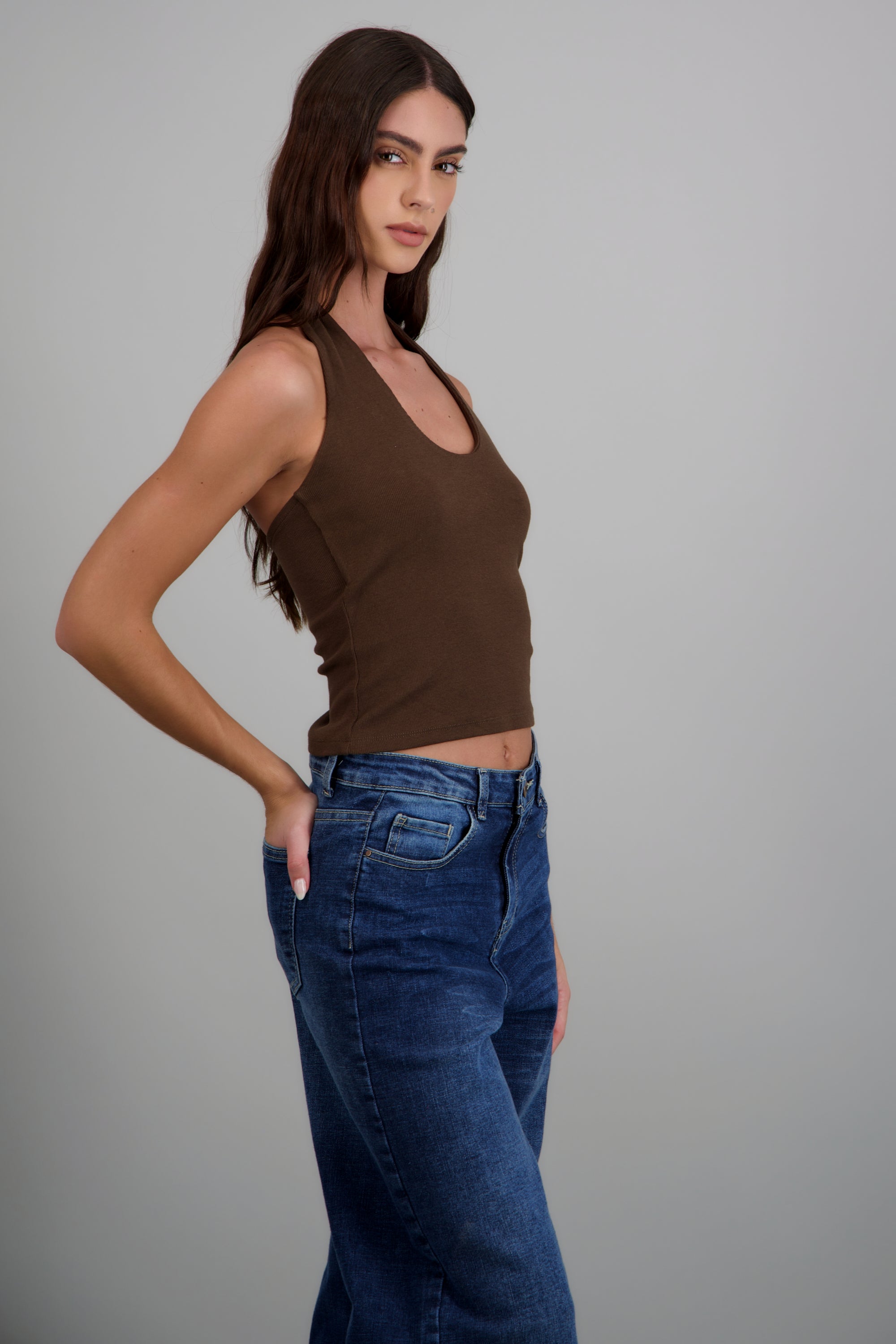 Top halter rib CHOCOLATE