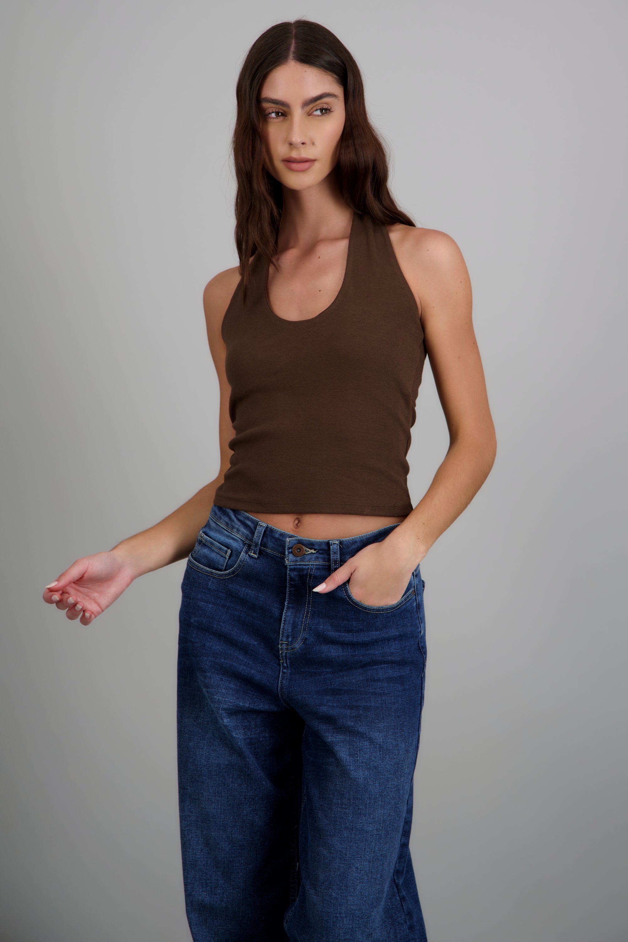Top halter rib CHOCOLATE