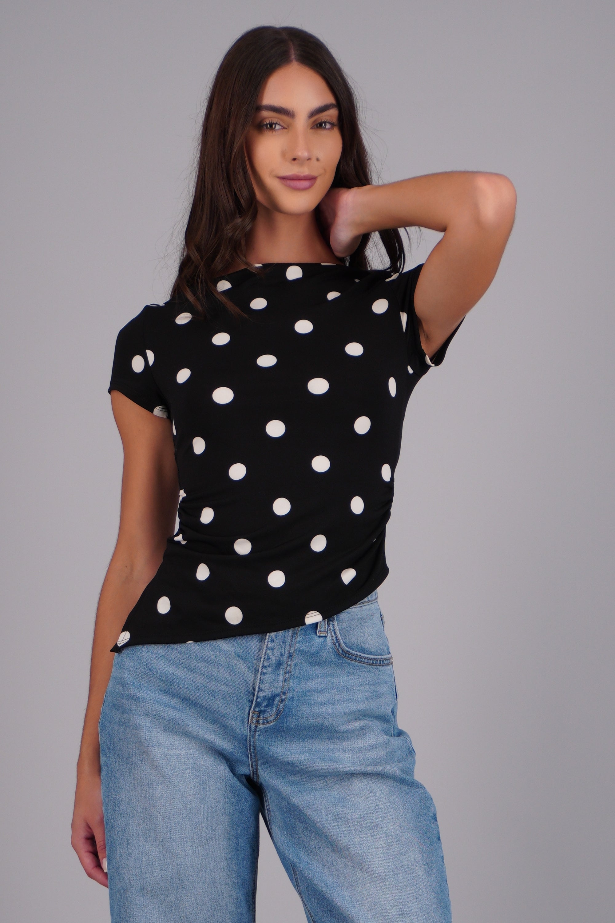 Top manga corta polkas NEGRO COMBO