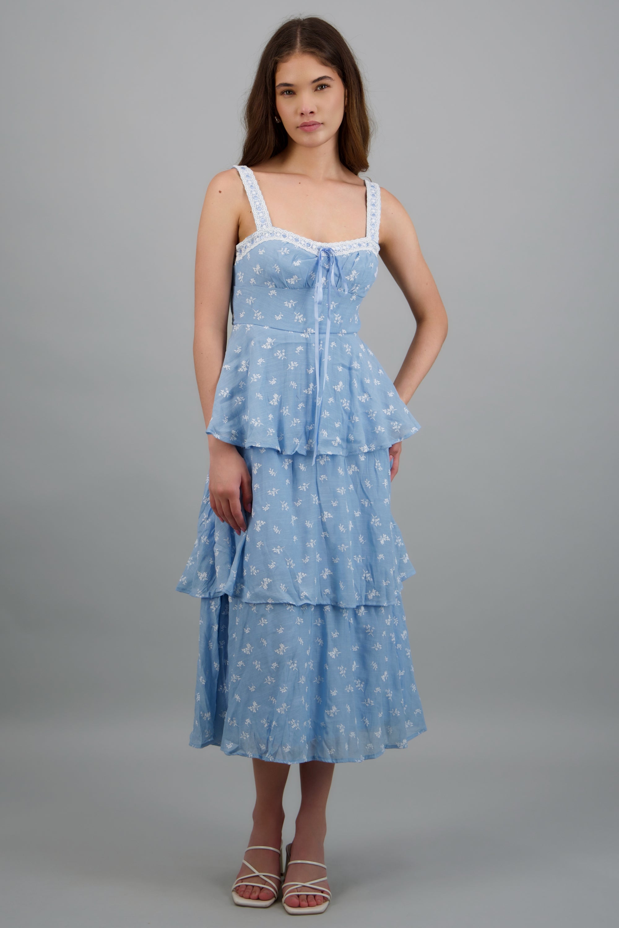 Vestido maxi capas estampado flores AZUL