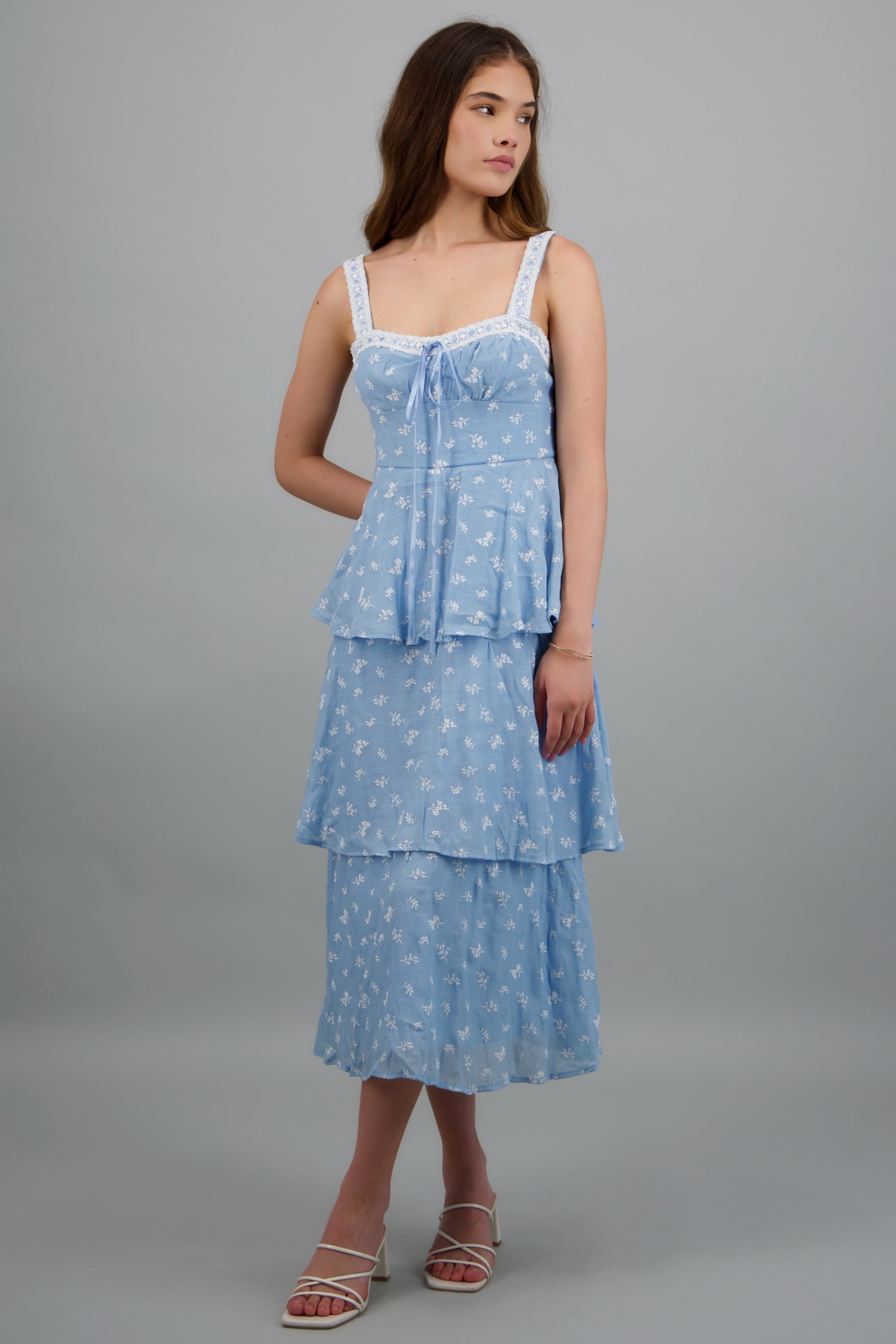 Vestido maxi capas estampado flores AZUL