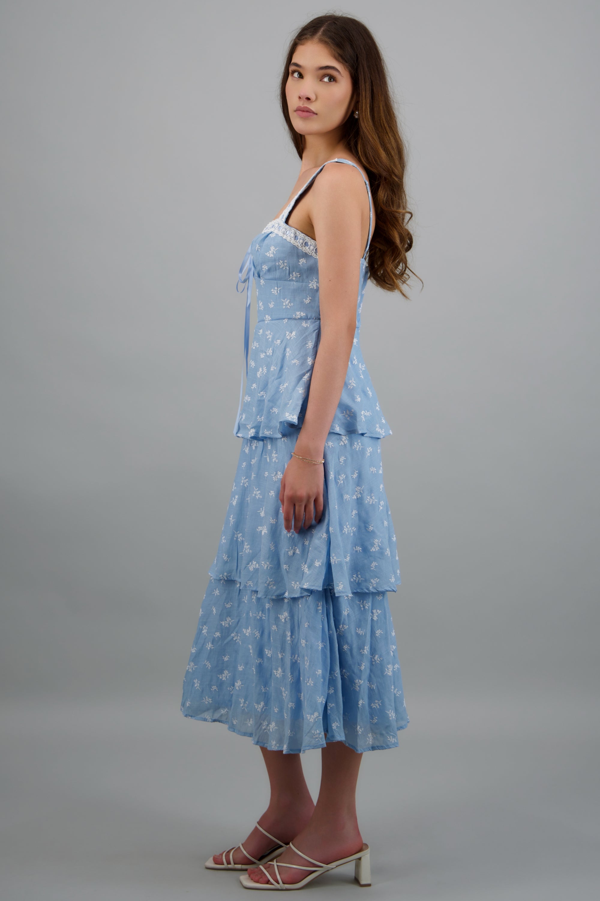Vestido maxi capas estampado flores AZUL