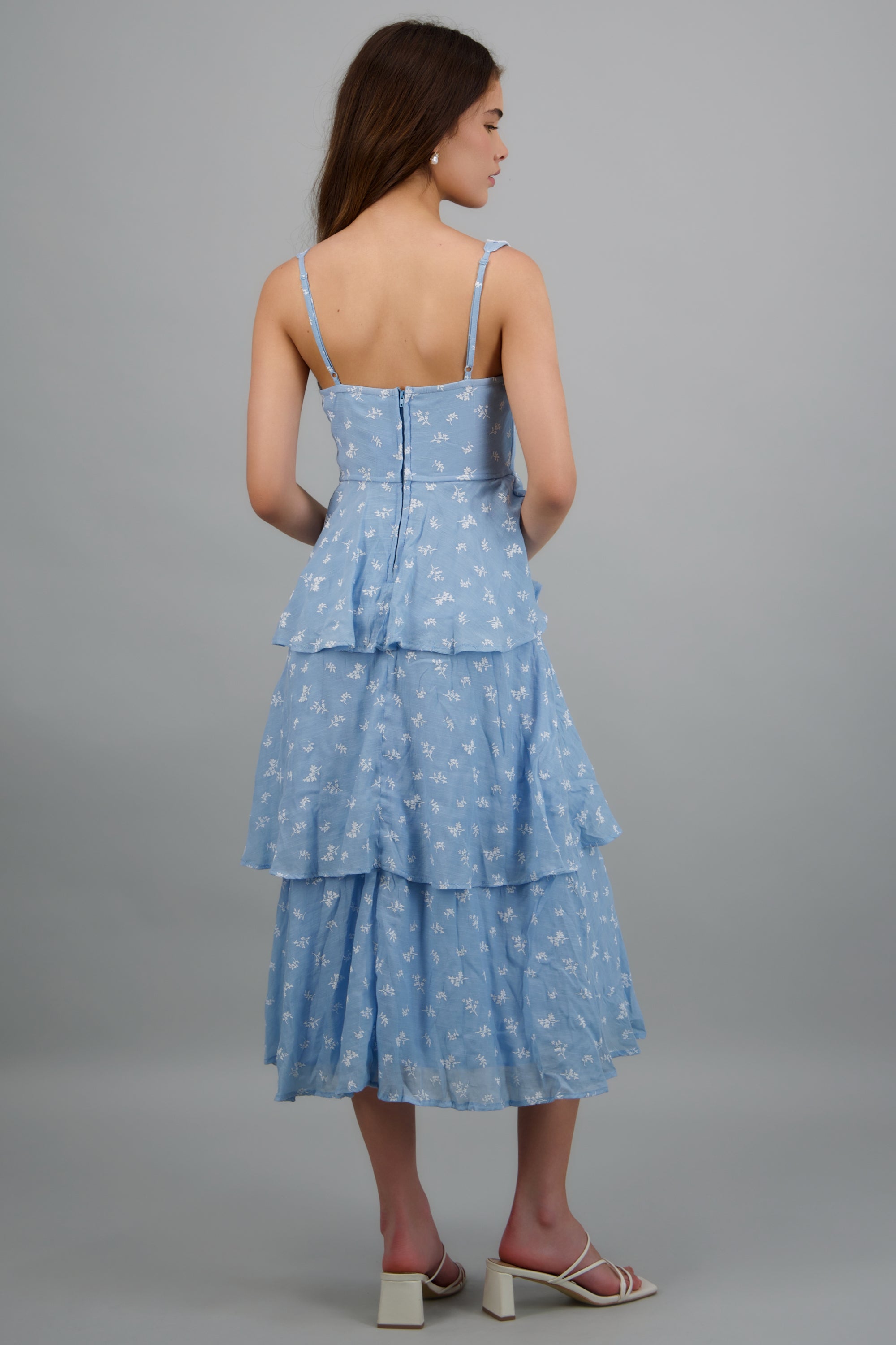 Vestido maxi capas estampado flores AZUL