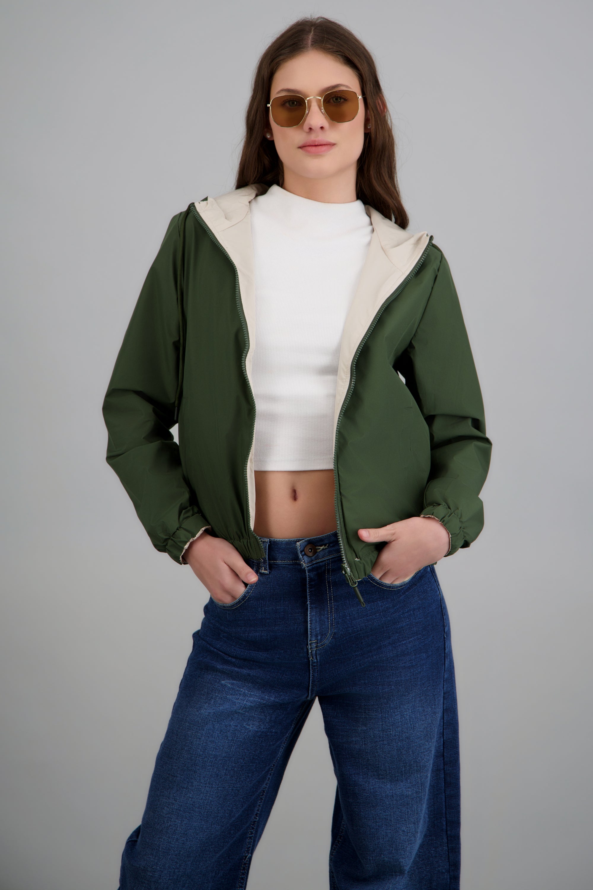 Chamarra ligera con gorro VERDE COMBO
