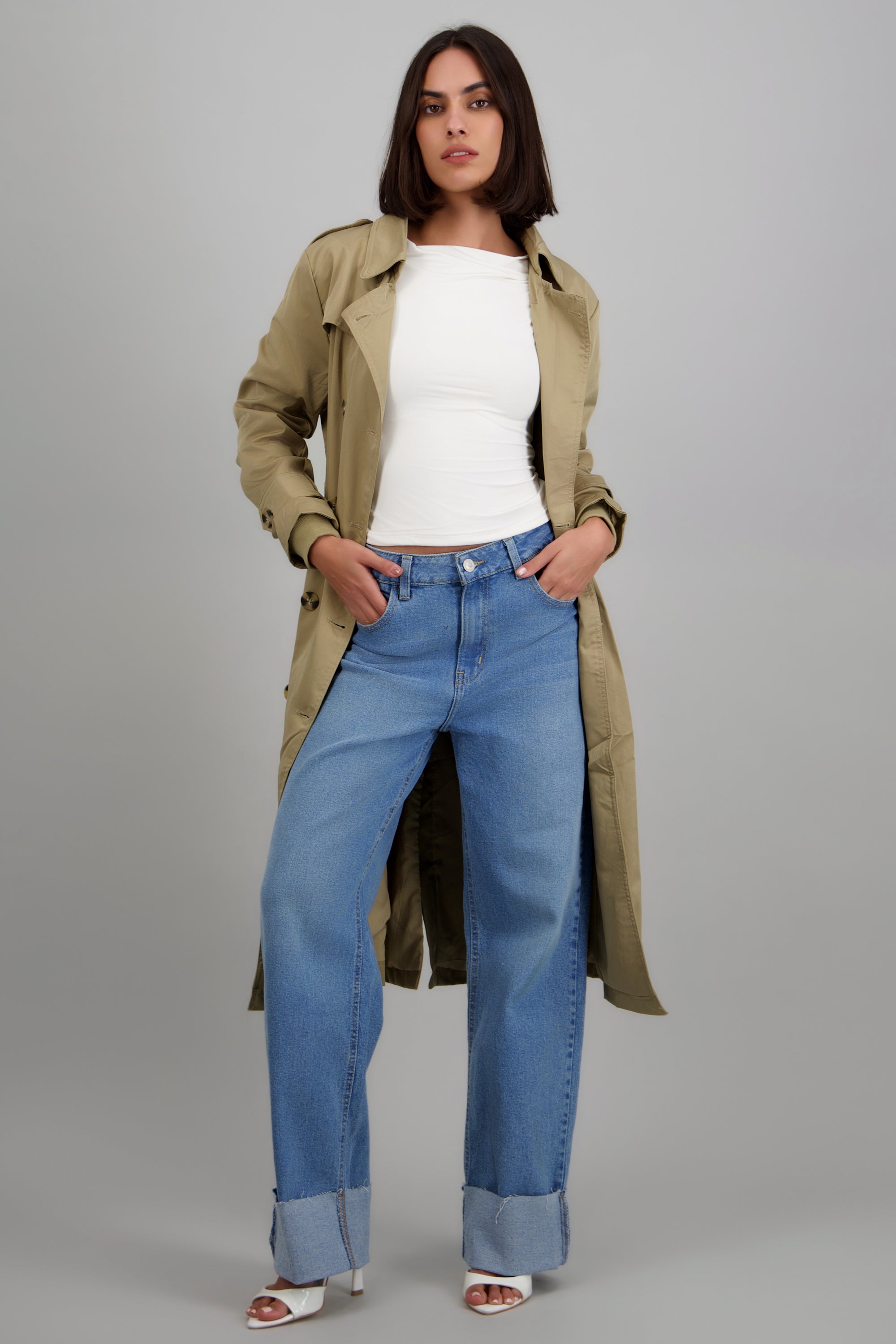 Gabardina larga detalle cinturon TAUPE