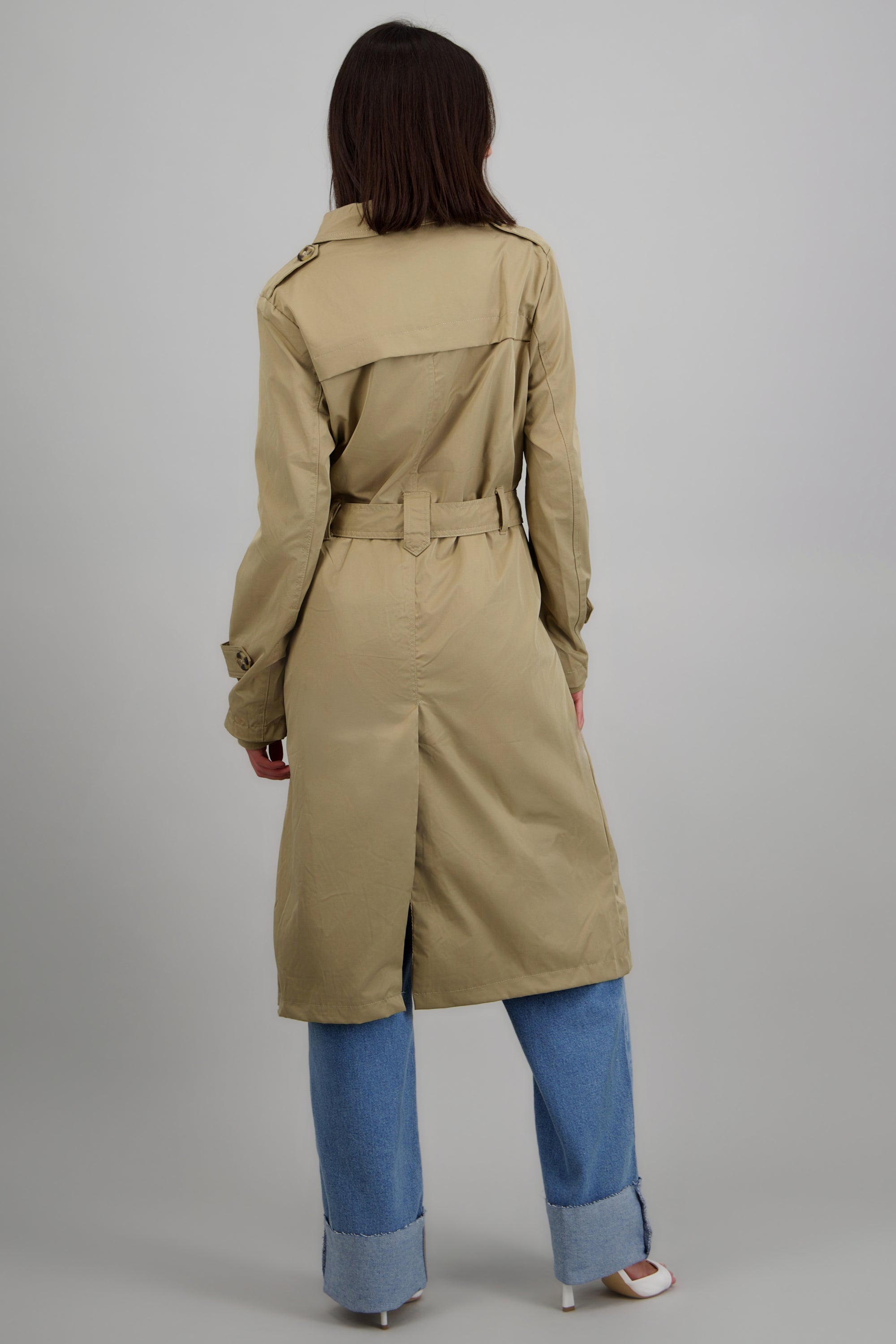 Gabardina larga detalle cinturon TAUPE