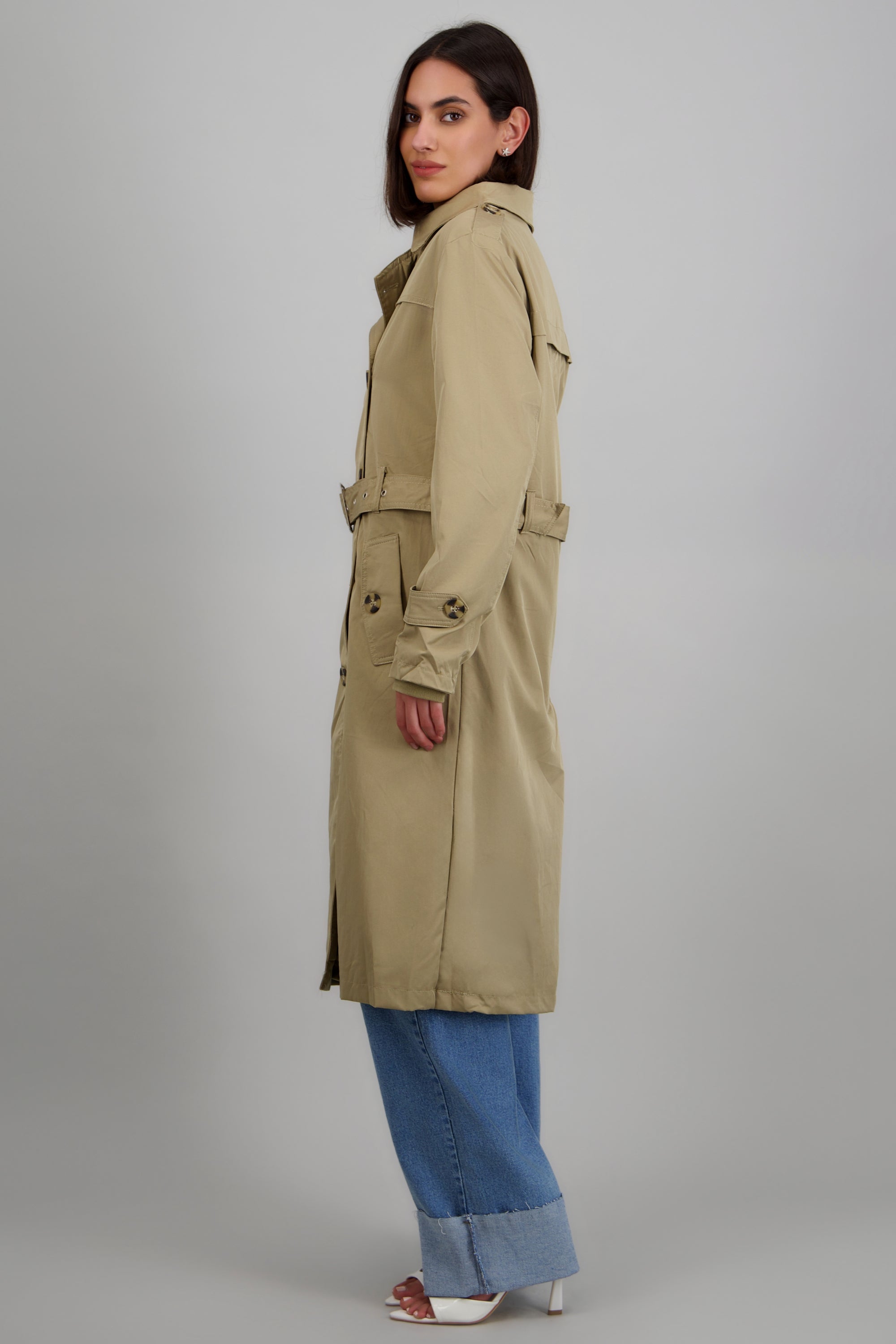 Gabardina larga detalle cinturon TAUPE