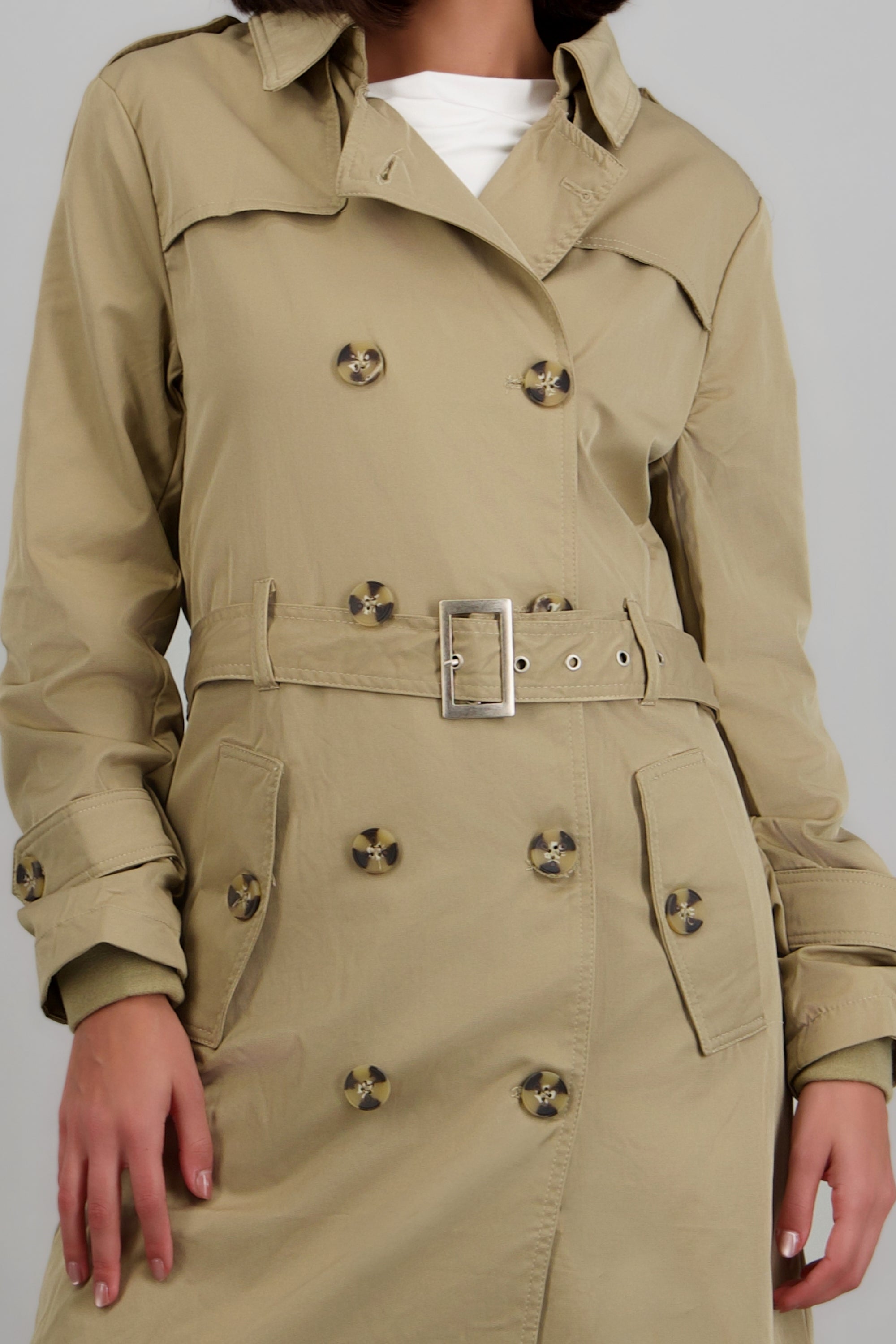 Gabardina larga detalle cinturon TAUPE