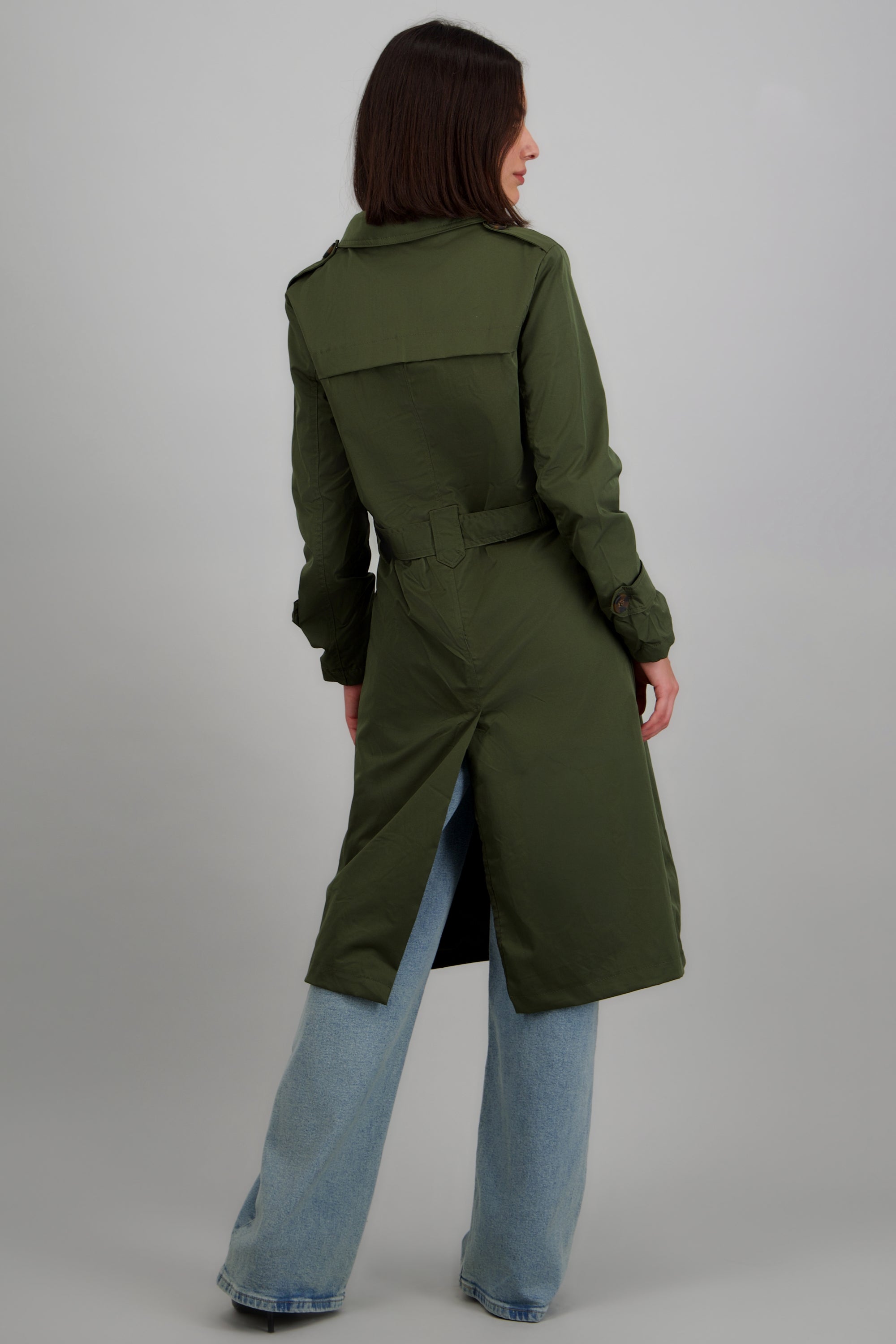 Gabardina larga detalle cinturon OLIVO