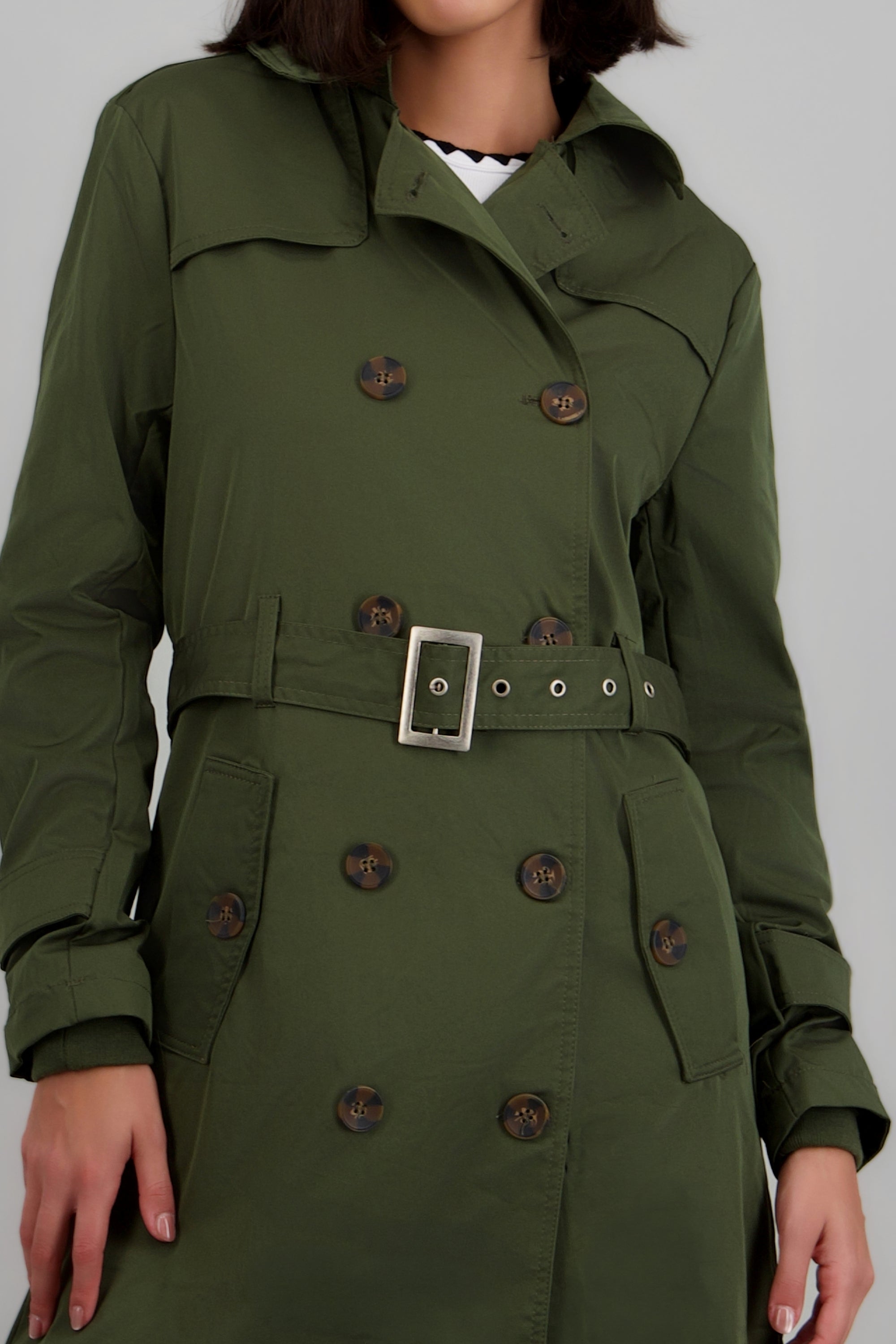 Gabardina larga detalle cinturon OLIVO