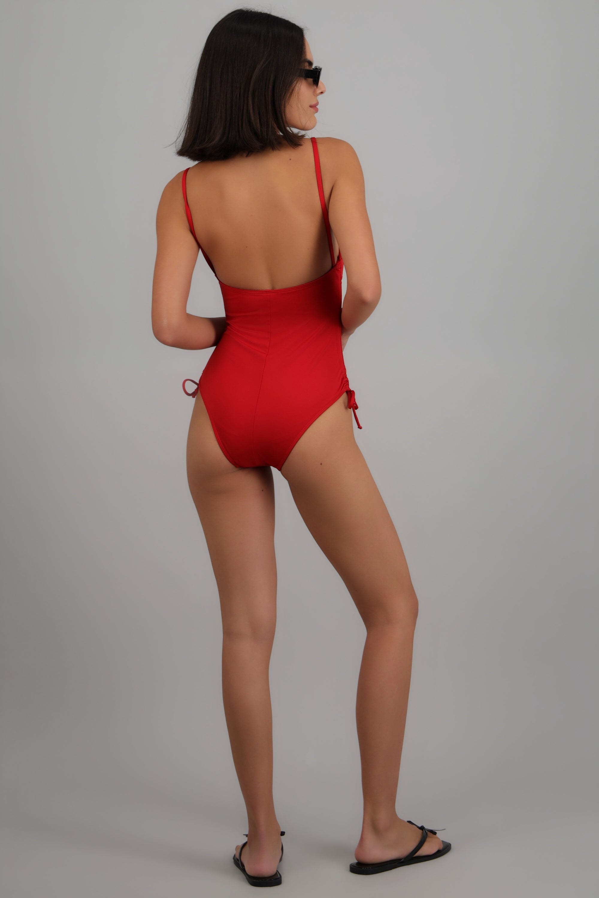 Traje de baño jaretas a los costados ROJO