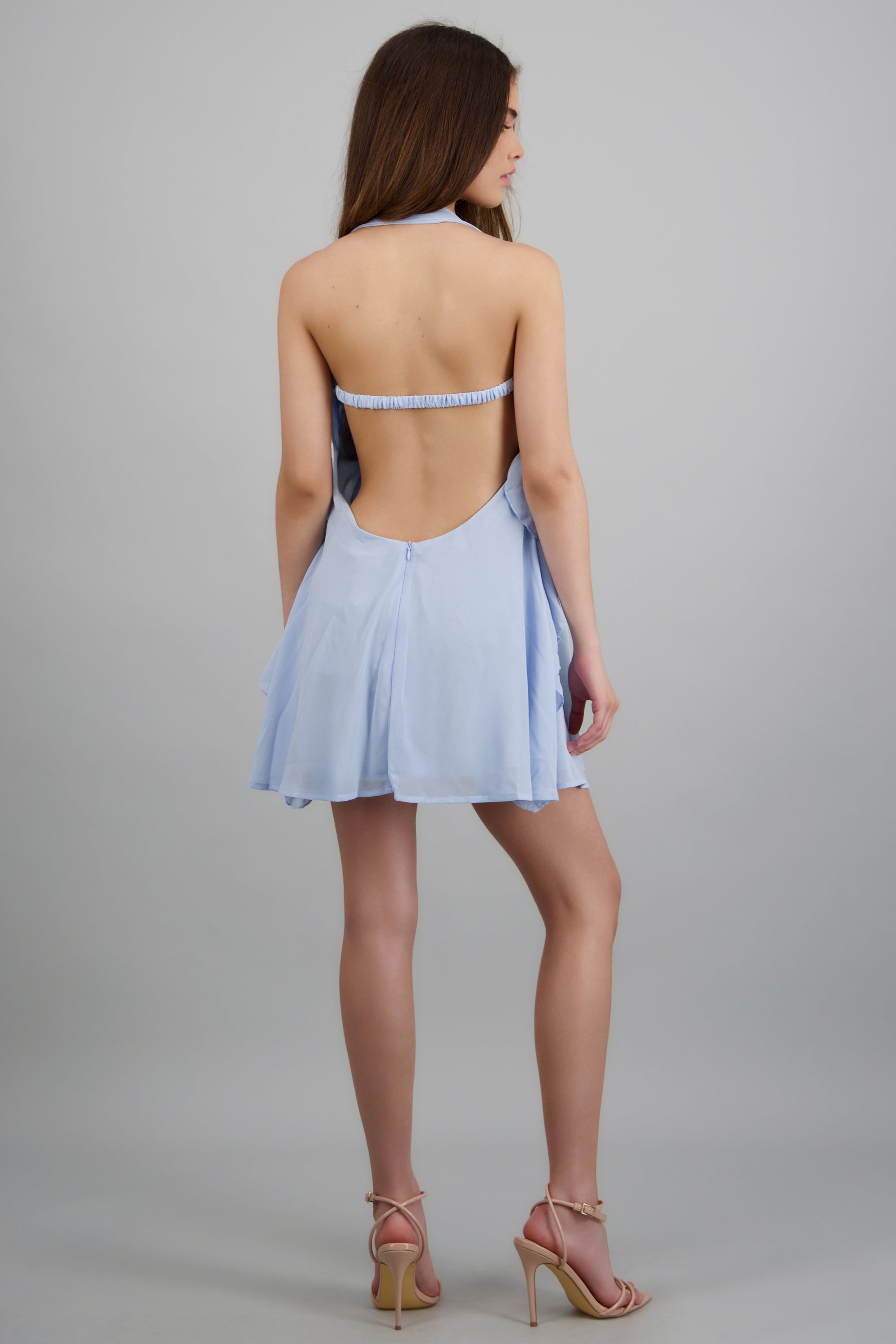 Vestido halter olanes con herraje estrella AZUL CIELO