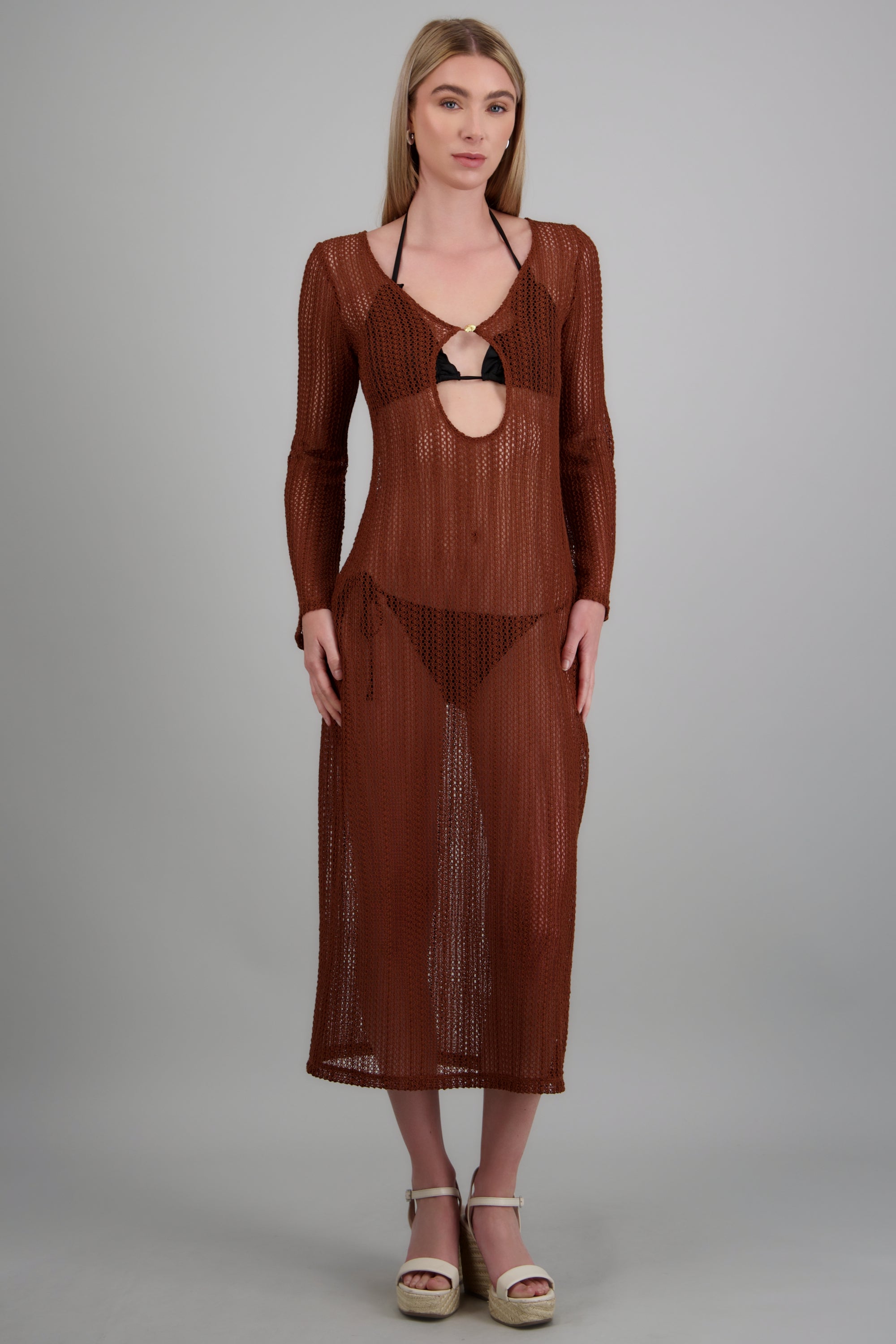 Salida vestido maxi manga larga charm CAFE