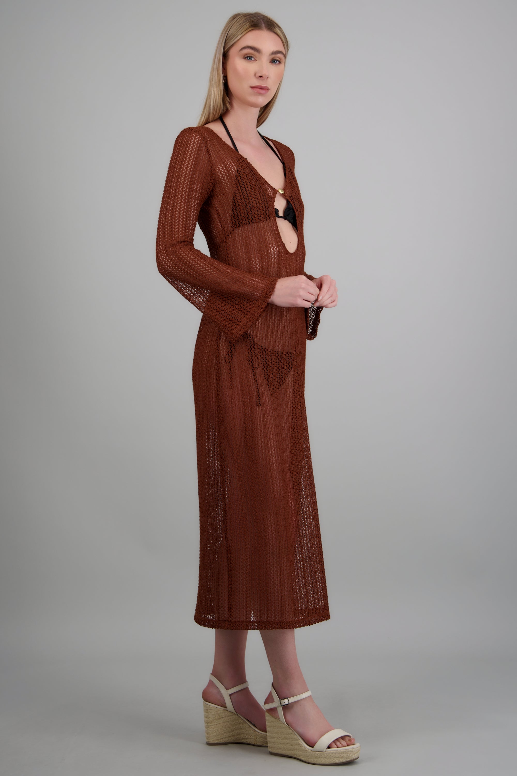 Salida vestido maxi manga larga charm CAFE