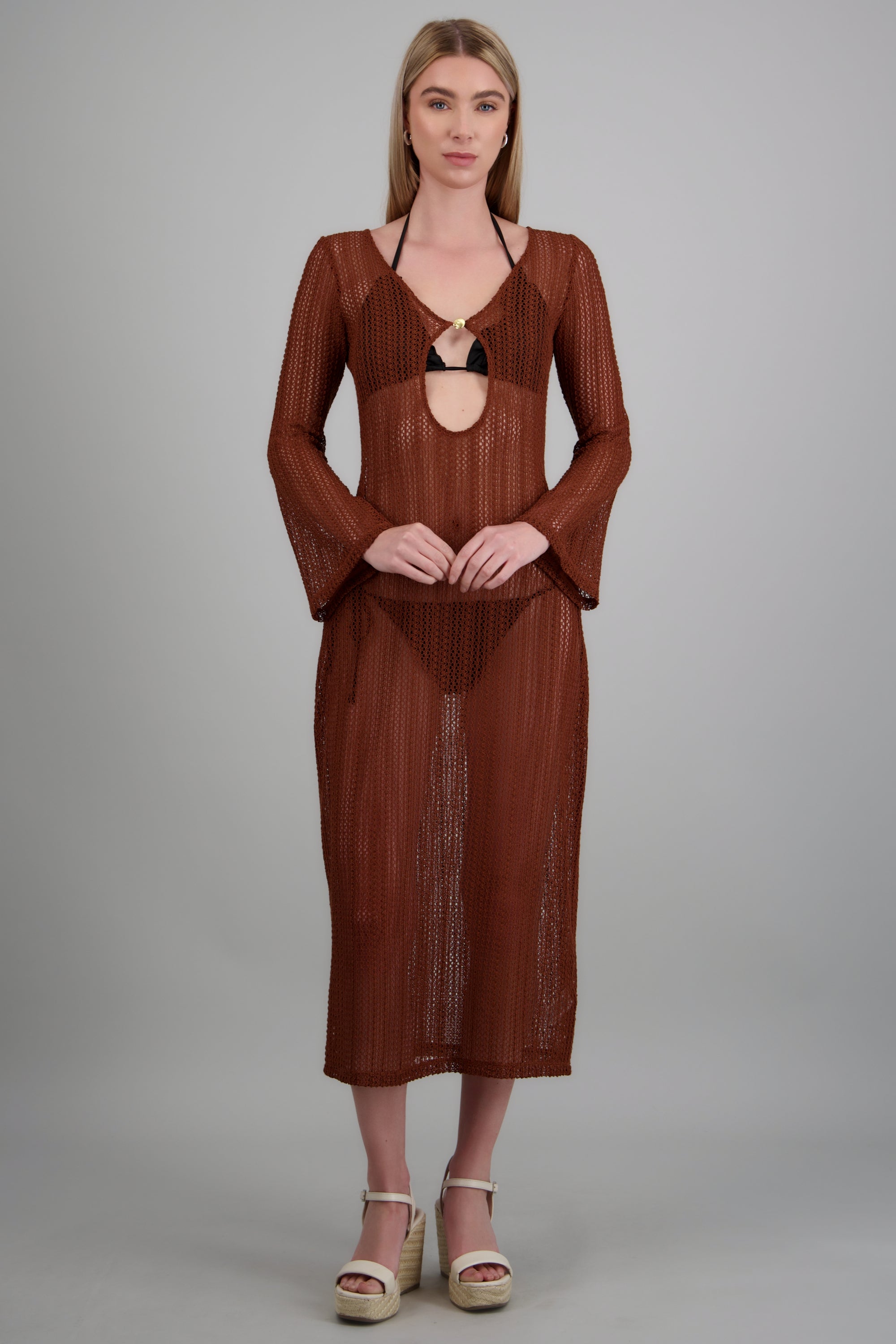Salida vestido maxi manga larga charm CAFE