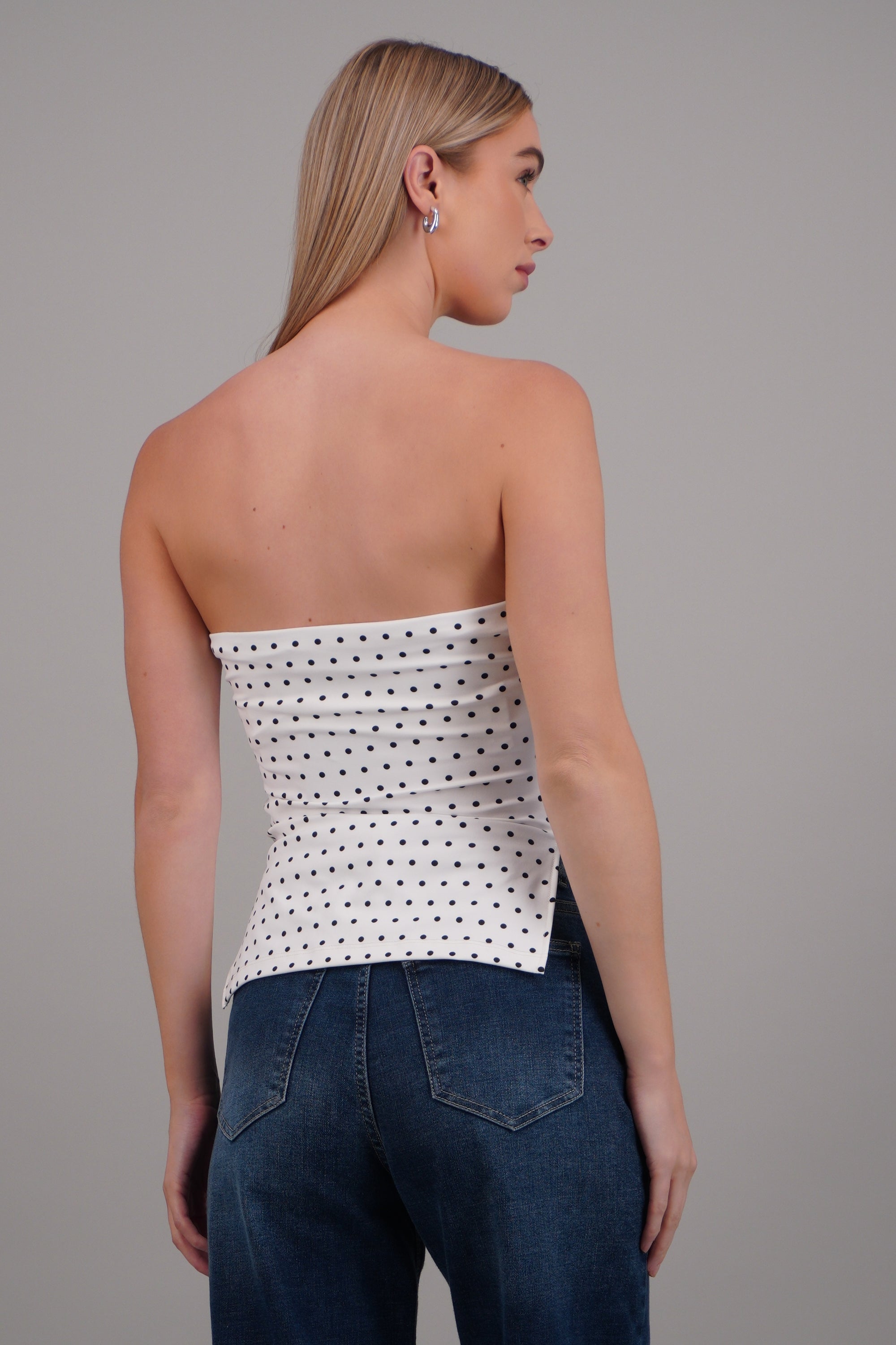 top strapless fruncido polka dots BLANCO COMBO