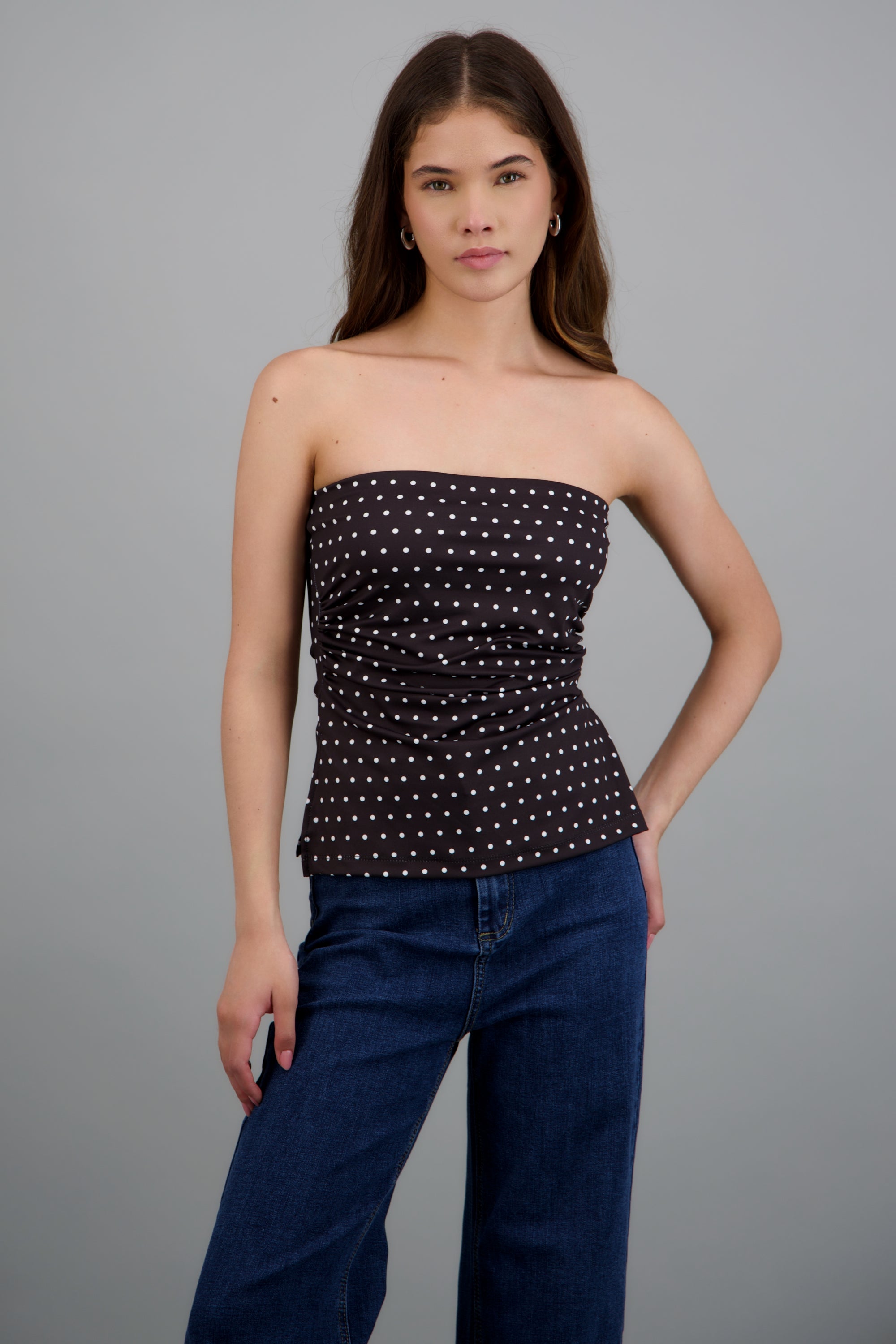 top strapless fruncido polka dots NEGRO COMBO