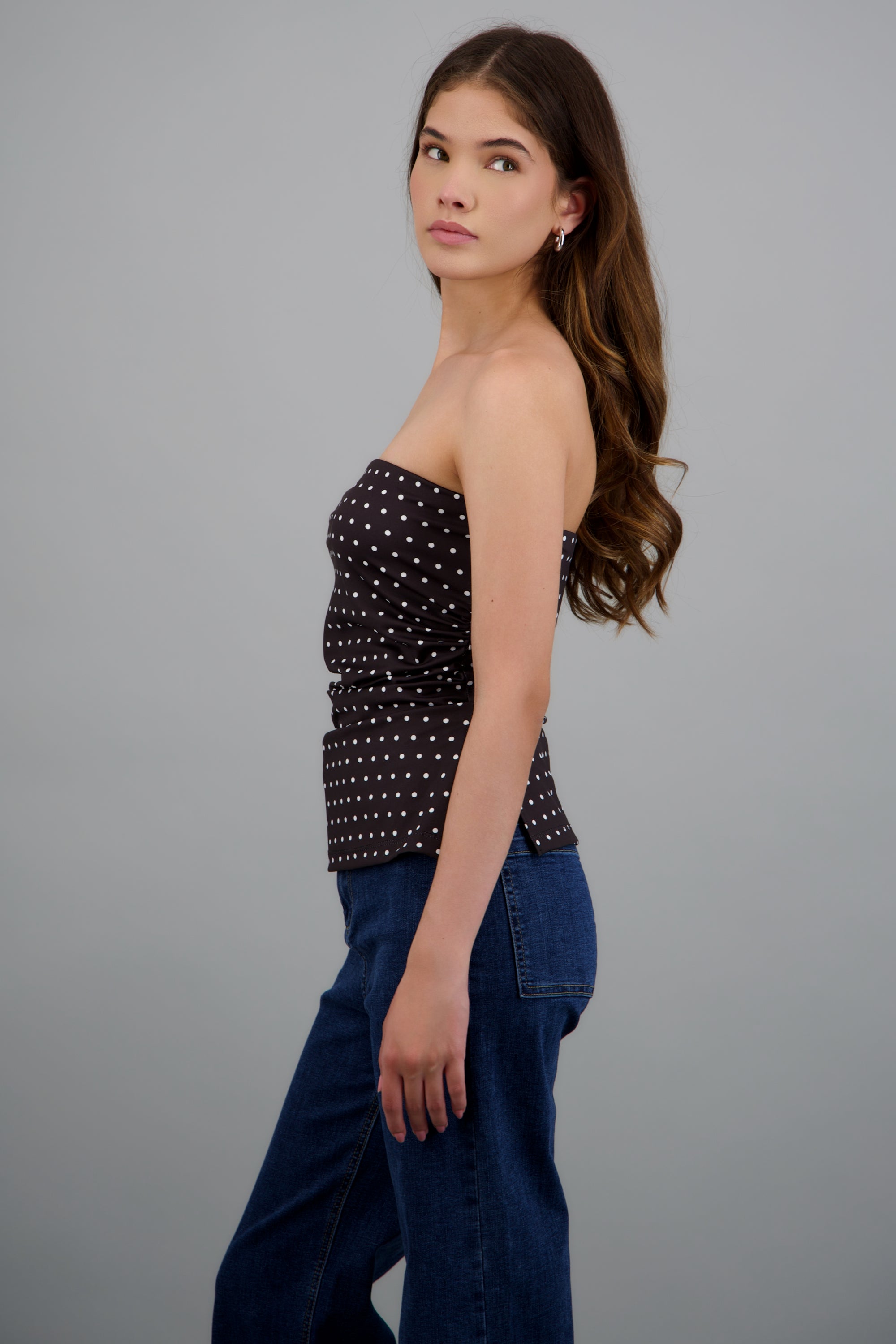 top strapless fruncido polka dots NEGRO COMBO