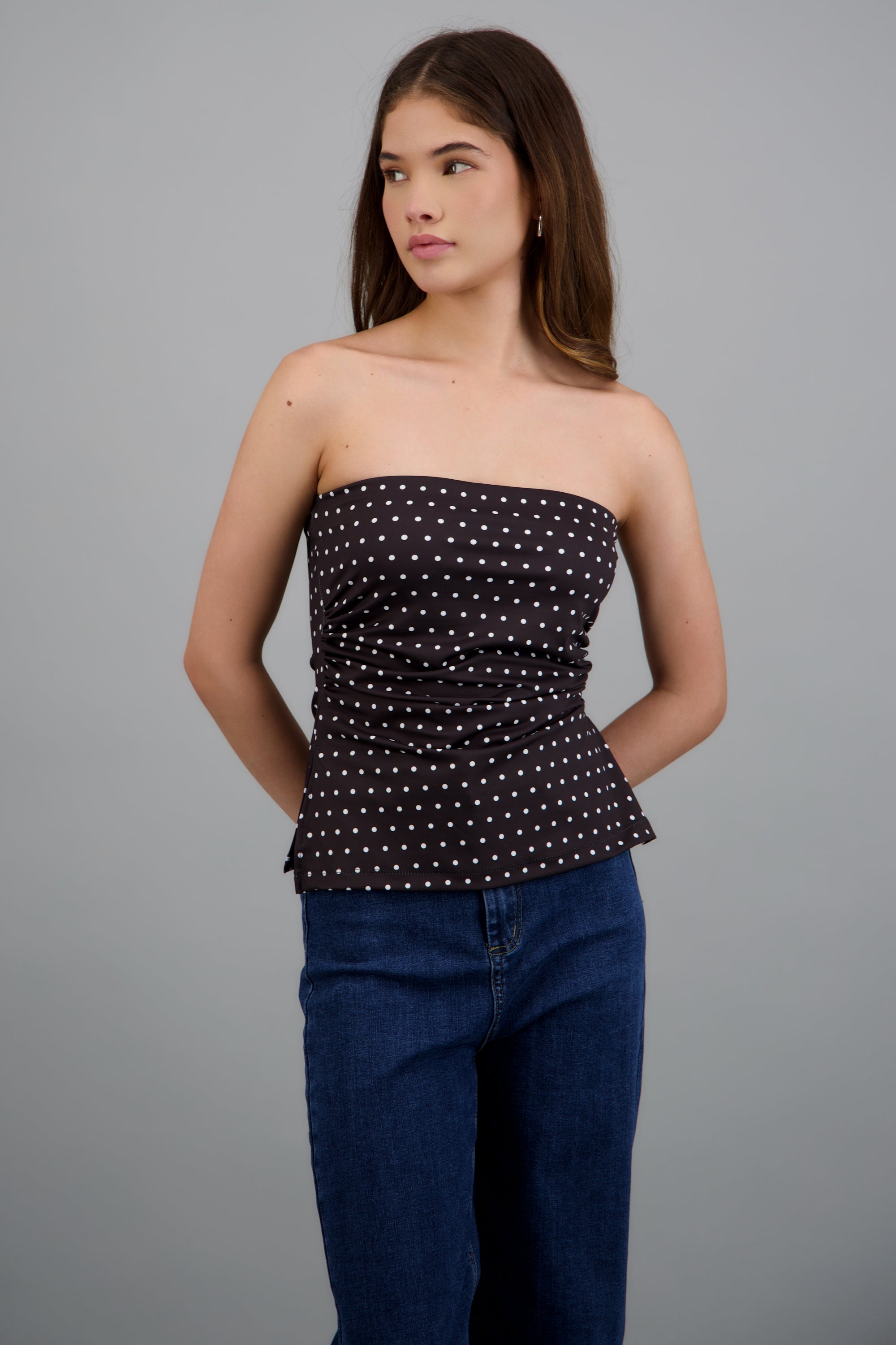 top strapless fruncido polka dots NEGRO COMBO