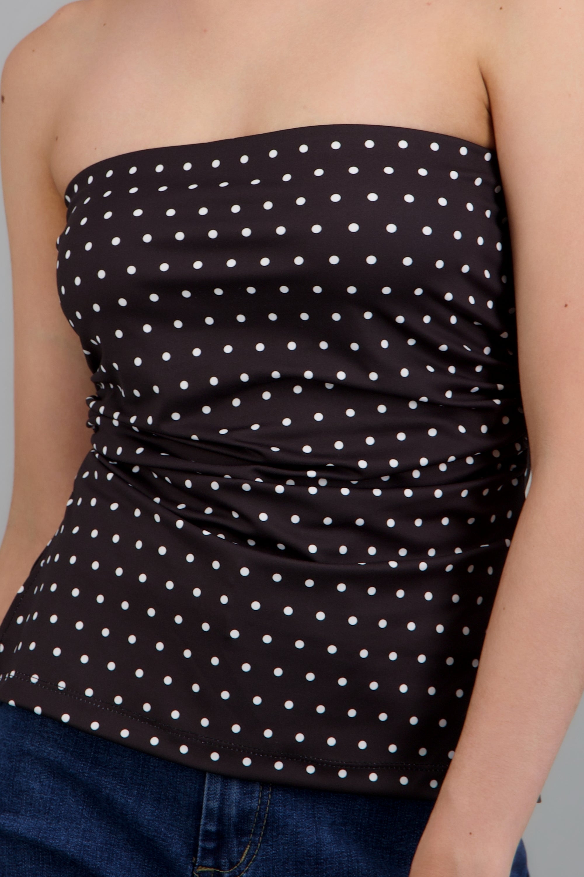 top strapless fruncido polka dots NEGRO COMBO
