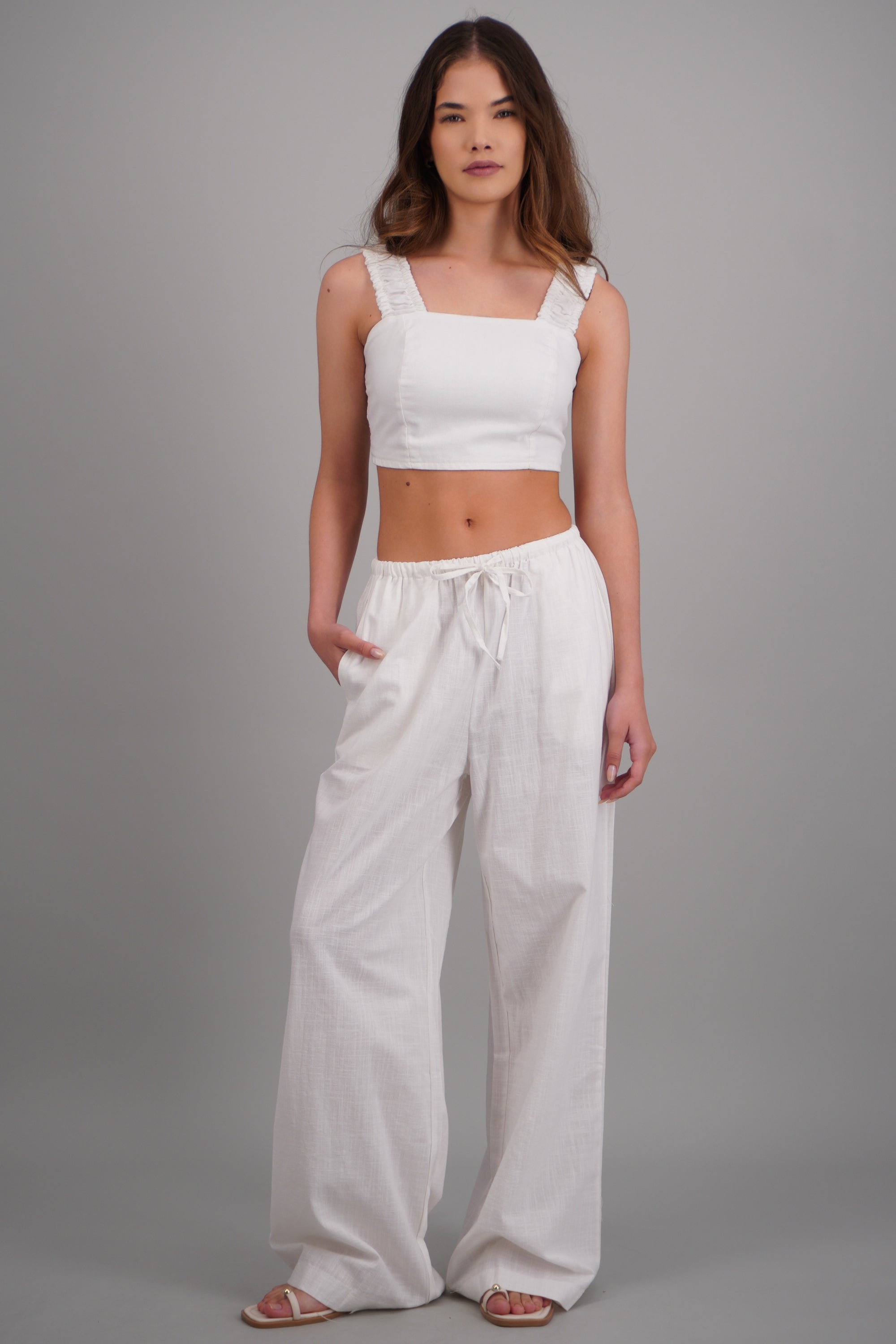 Pantalon wide leg liso BLANCO