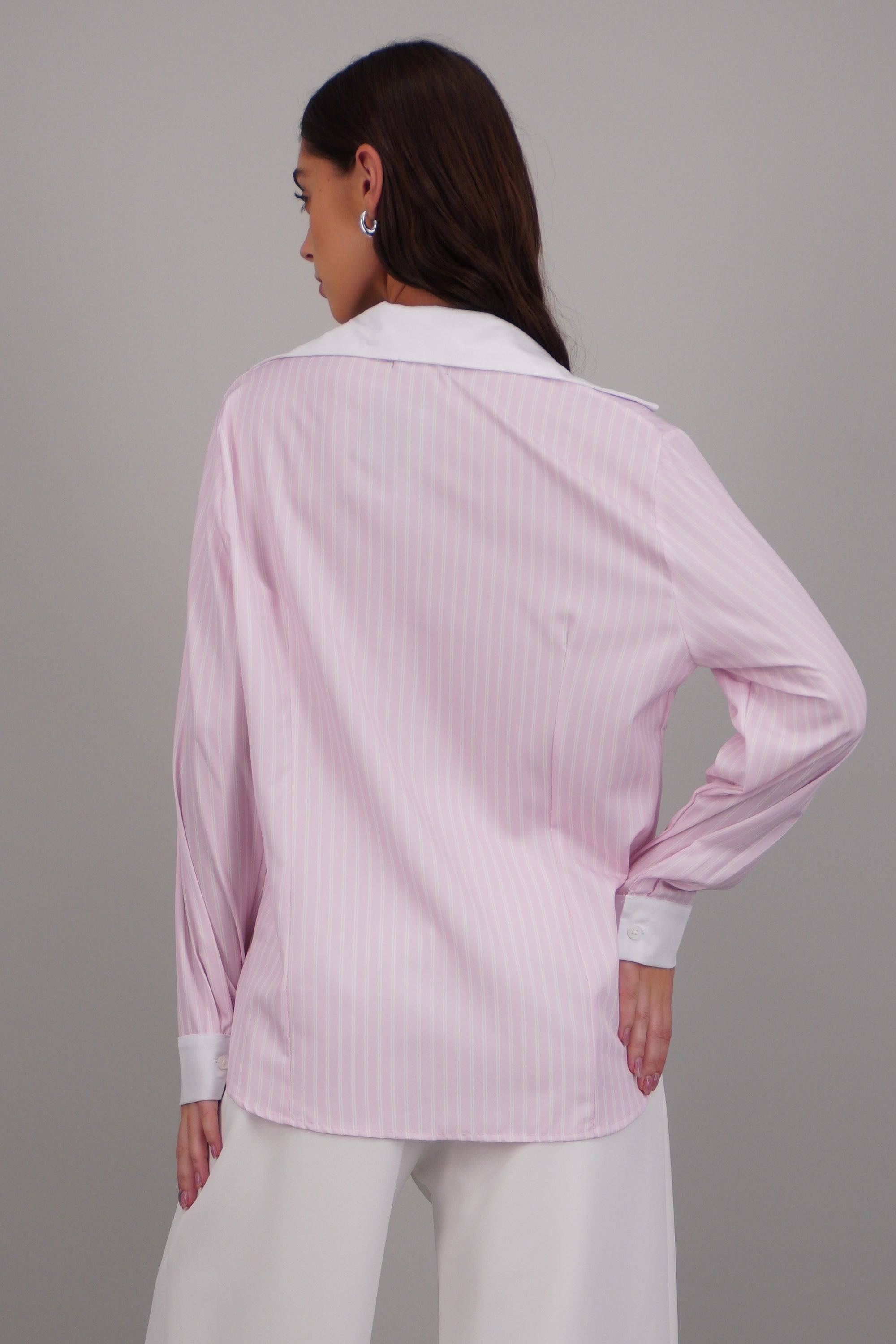 camisa rayas cuello contraste ROSA COMBO