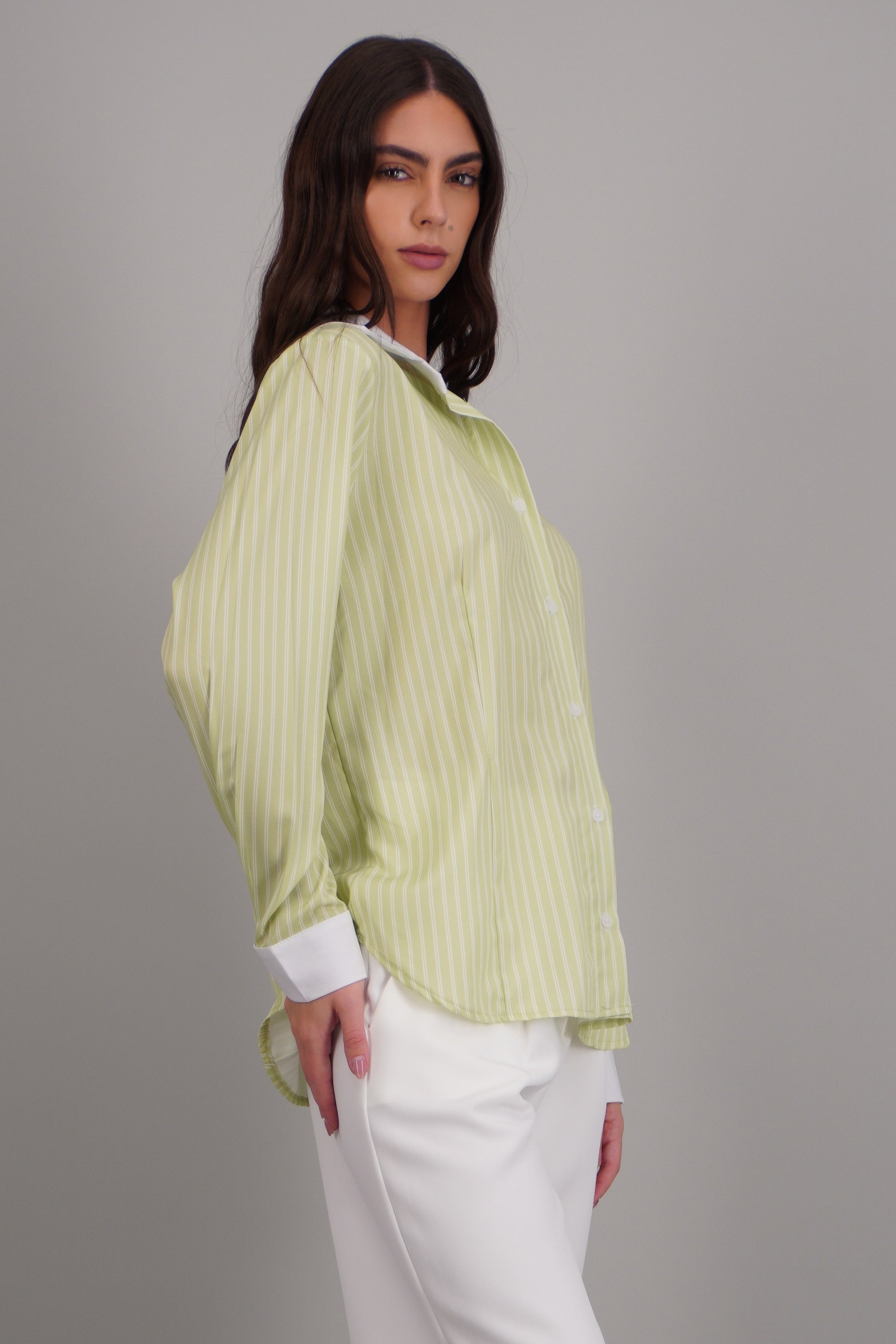 camisa rayas cuello contraste VERDE COMBO