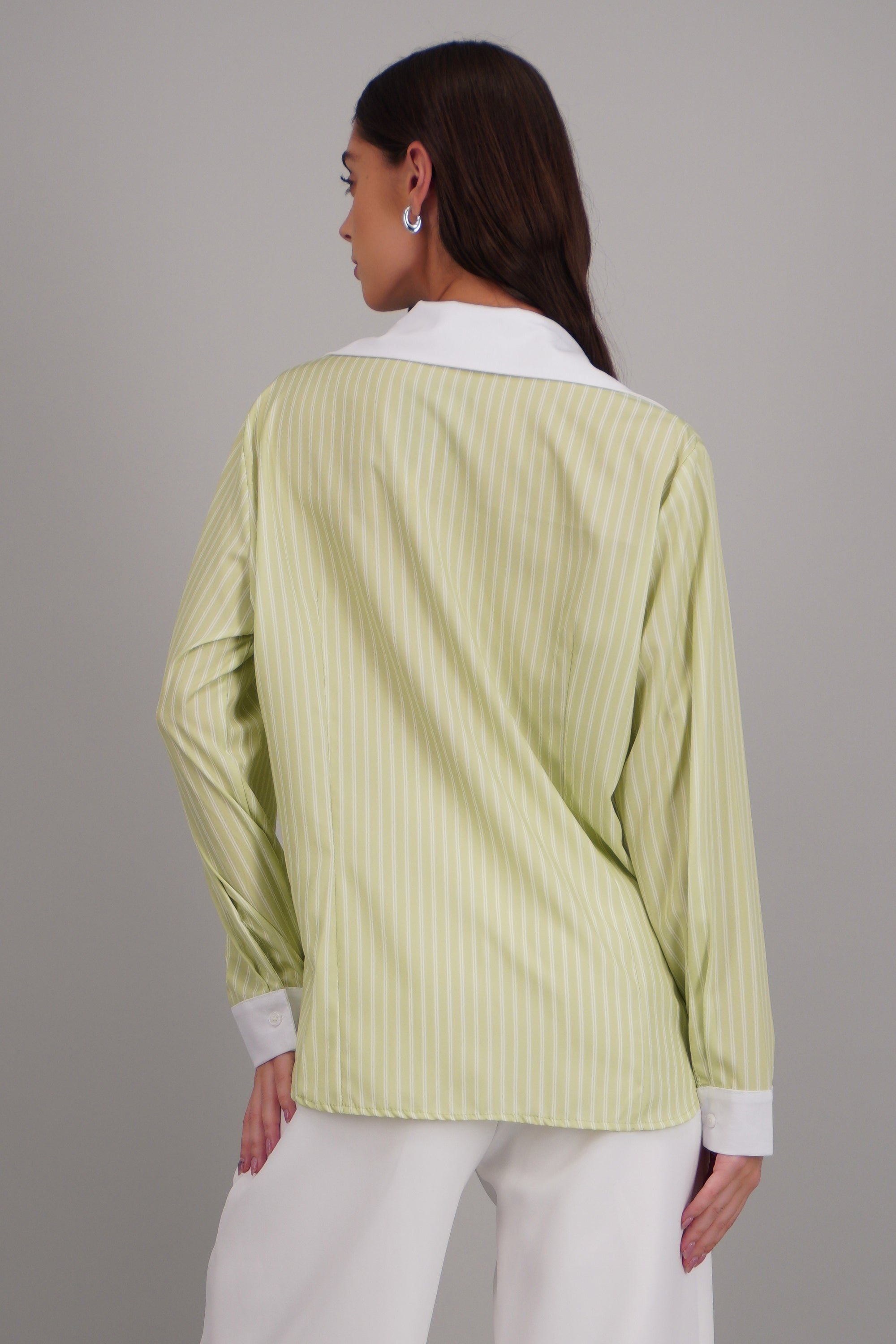 camisa rayas cuello contraste VERDE COMBO