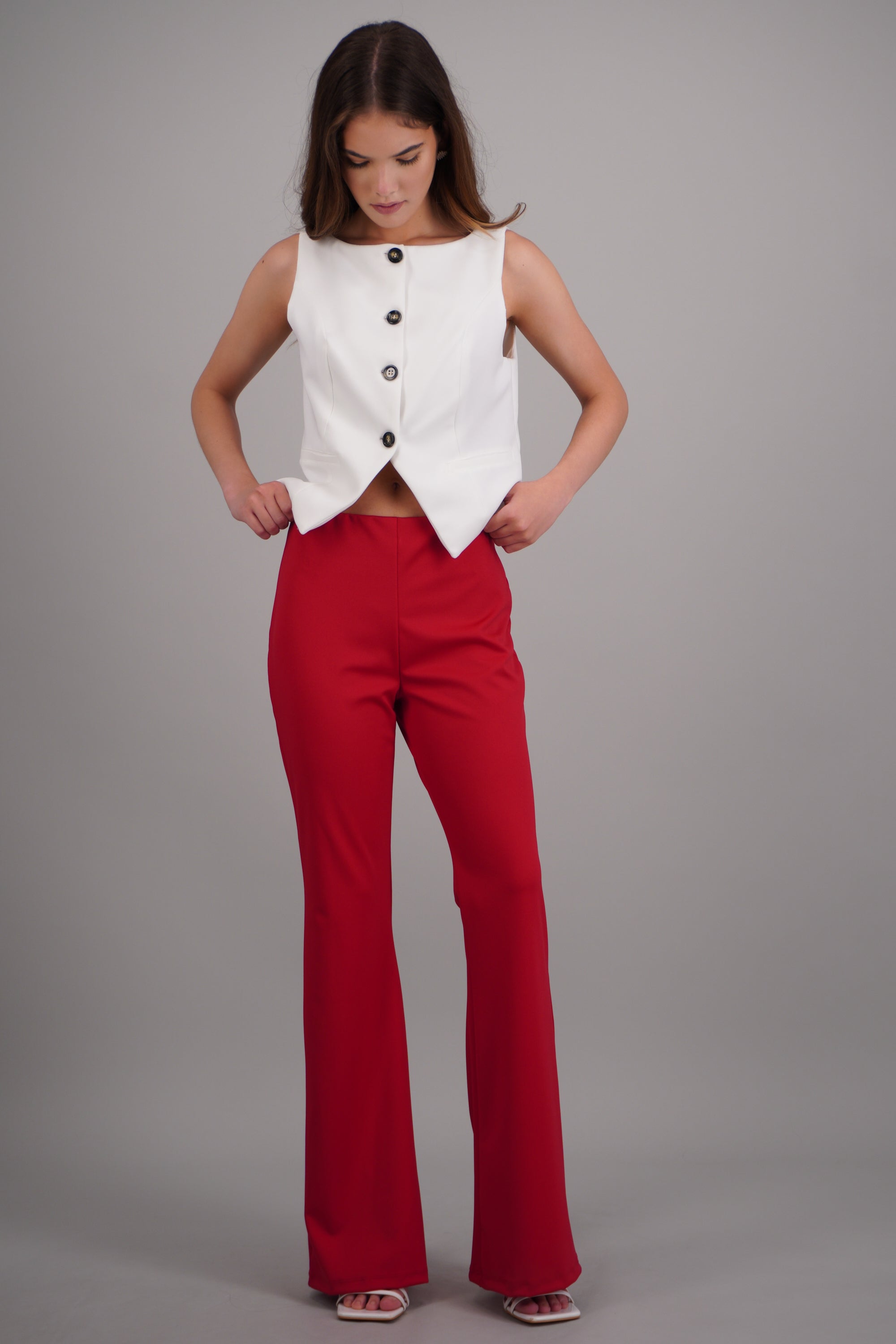Pantalones slim flare ROJO