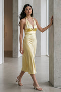 Vestido escote V satin amarre espalda