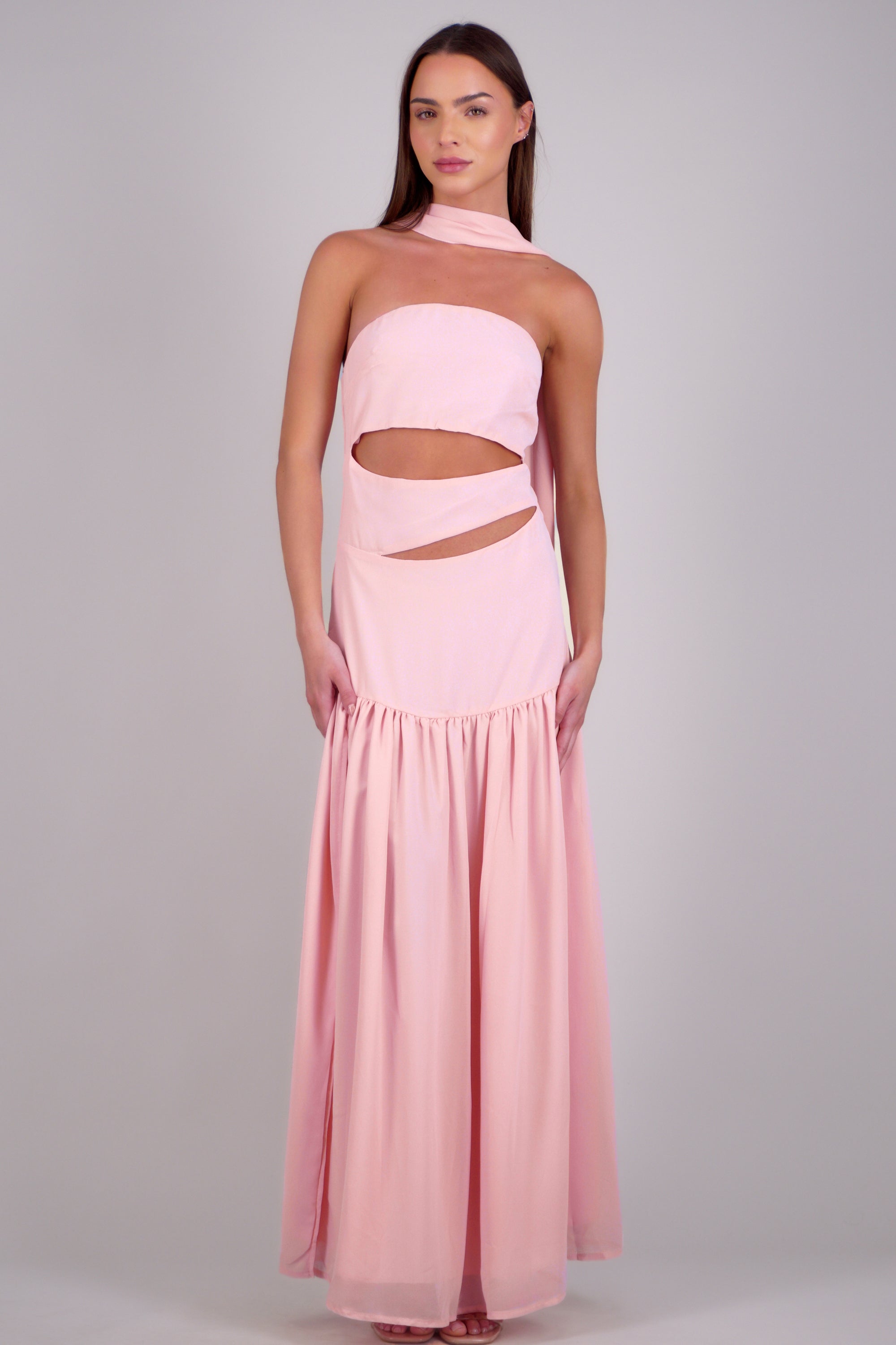 Vestido midi strapples detalle cut out ROSA PASTEL
