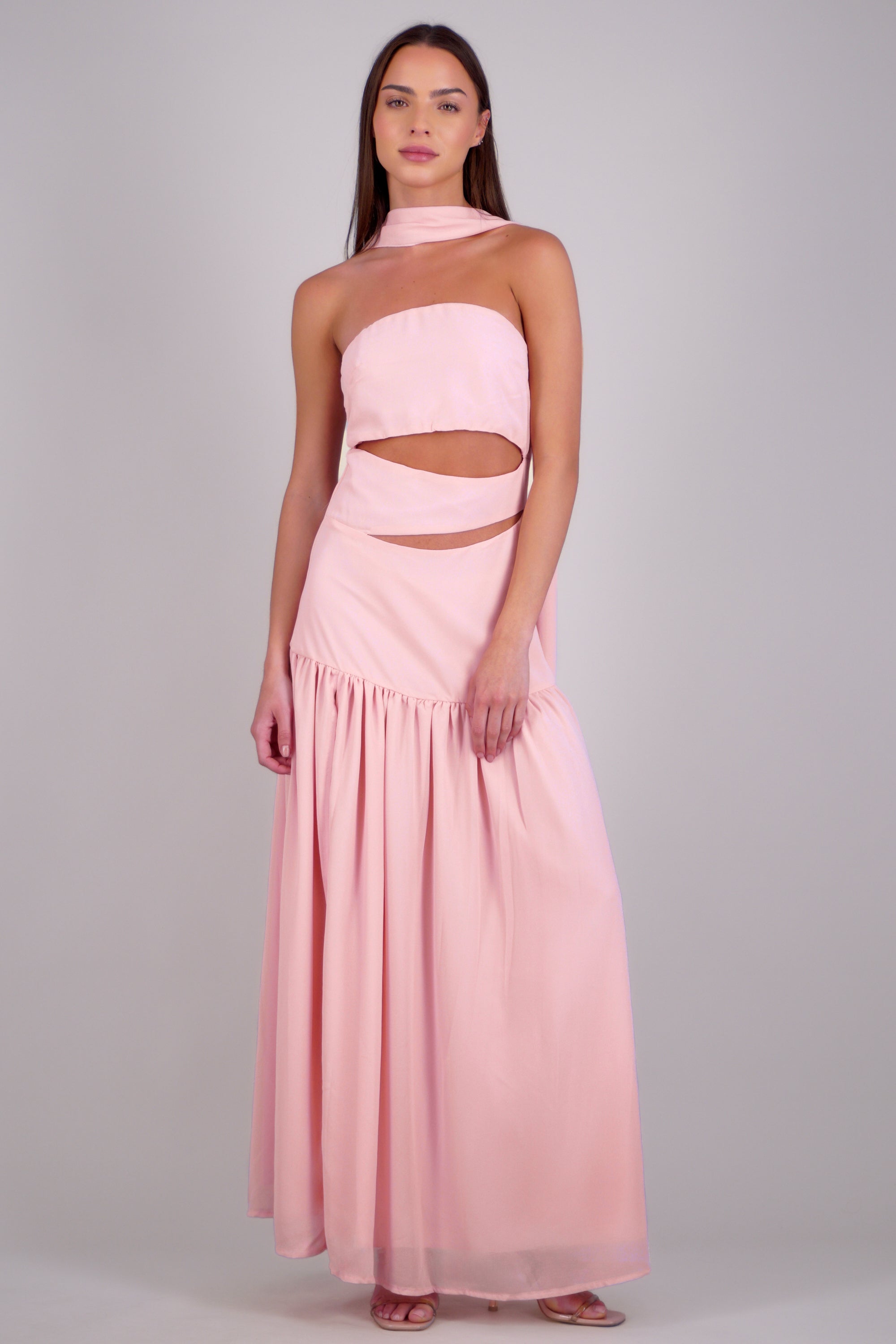 Vestido midi strapples detalle cut out ROSA PASTEL