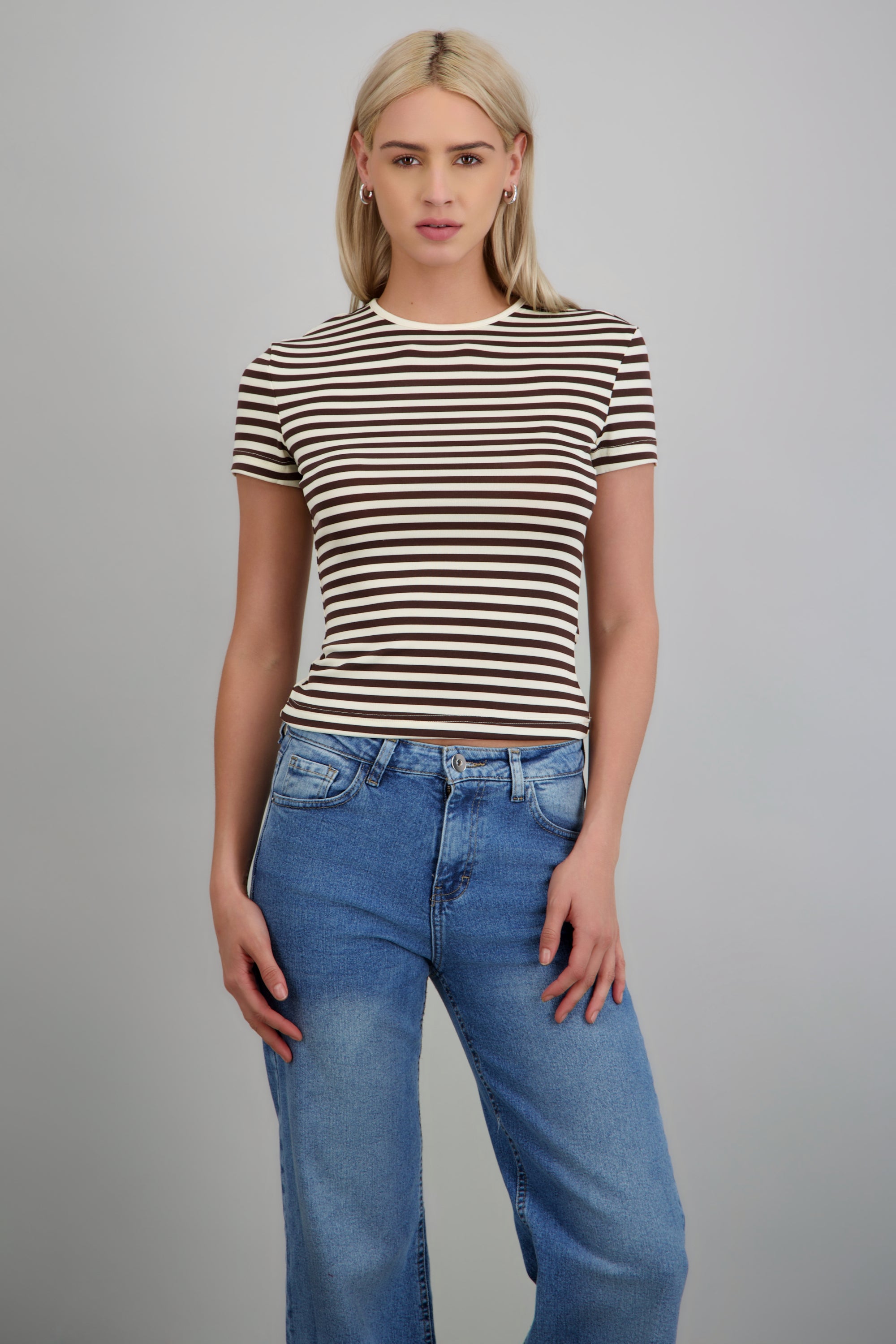 Playera fit slim rayas CHOCOLATE