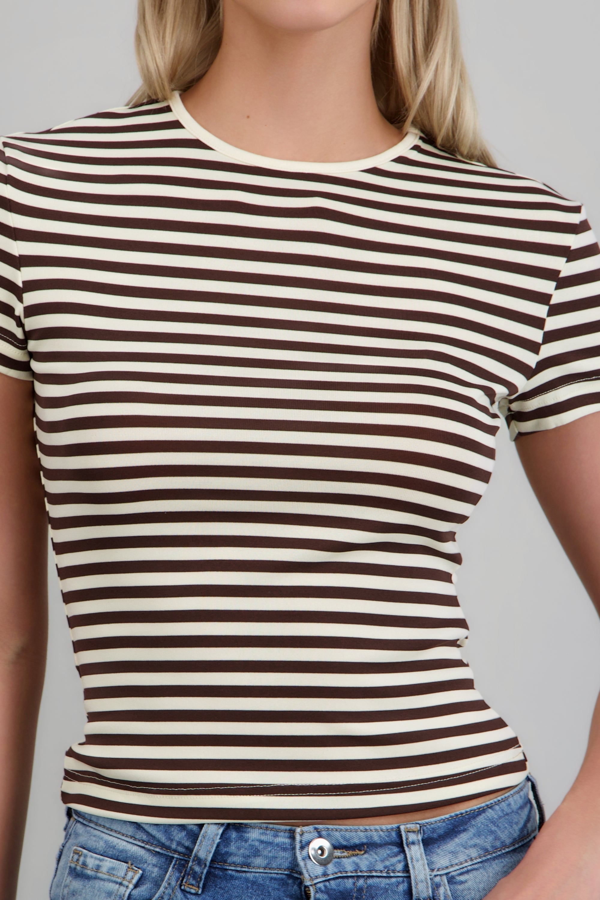 Playera fit slim rayas CHOCOLATE