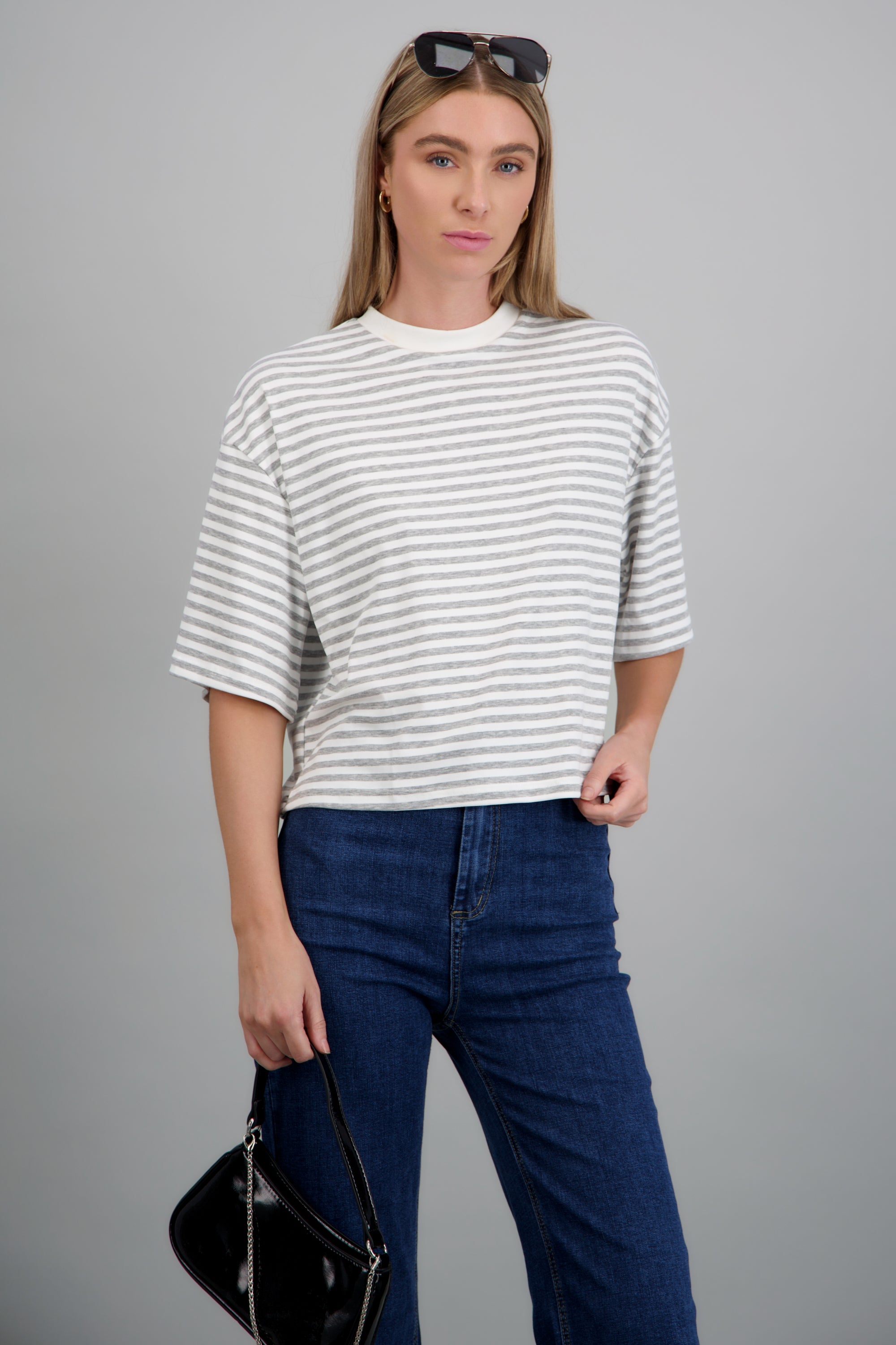 playera oversize rayas GRIS COMBO