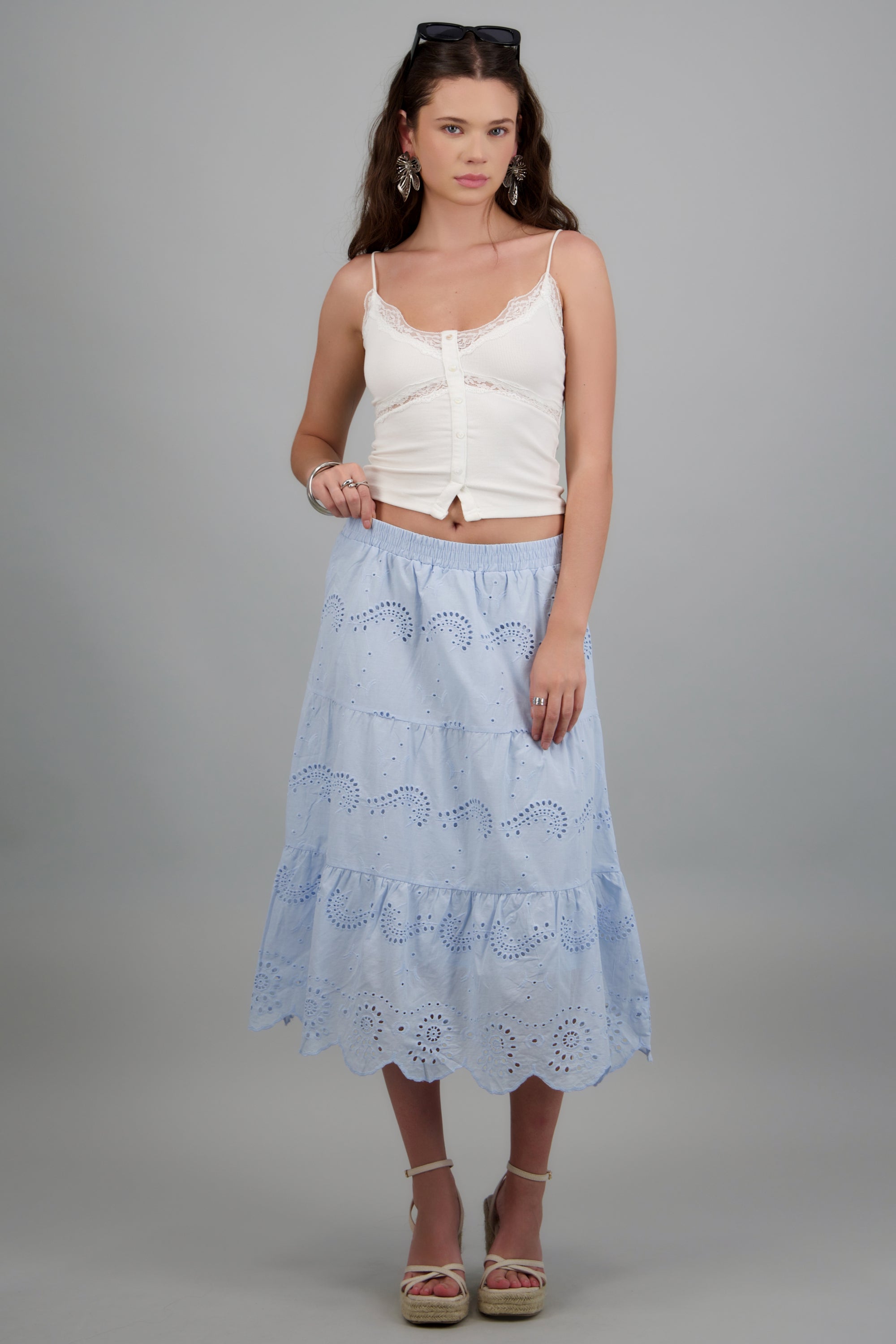 Falda maxi eyelet AZUL