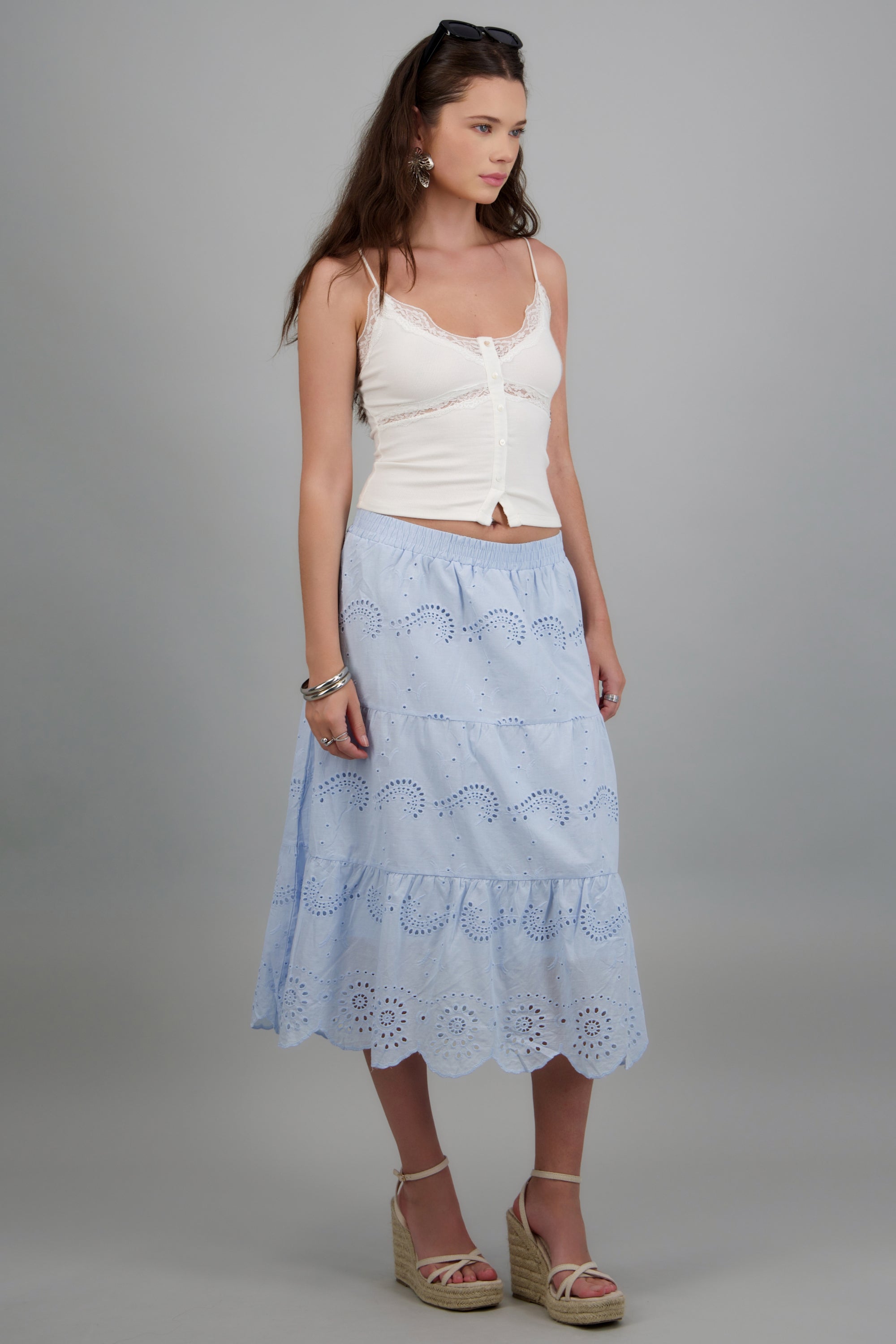 Falda maxi eyelet AZUL