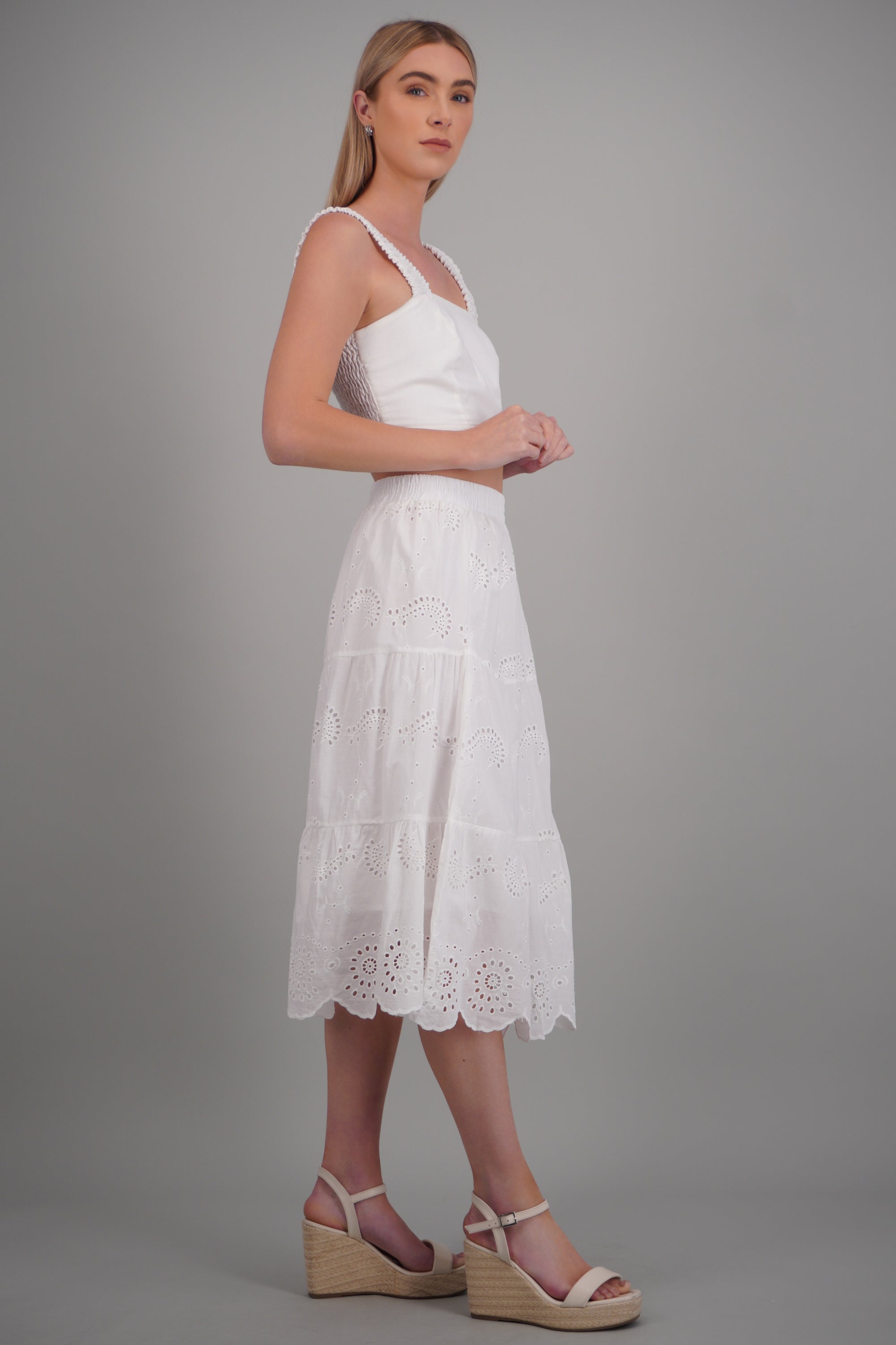 Falda maxi eyelet BLANCO