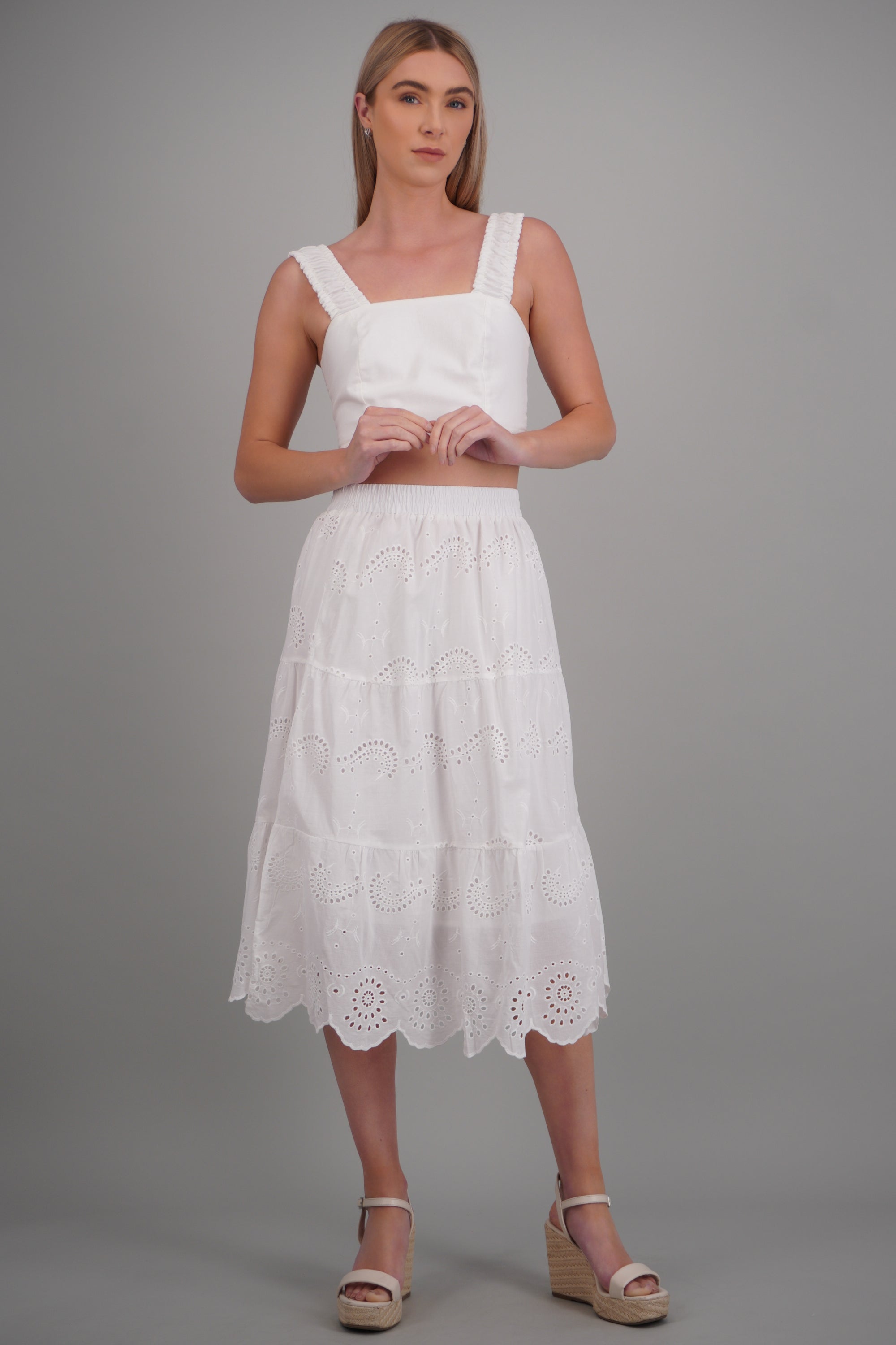 Falda maxi eyelet BLANCO