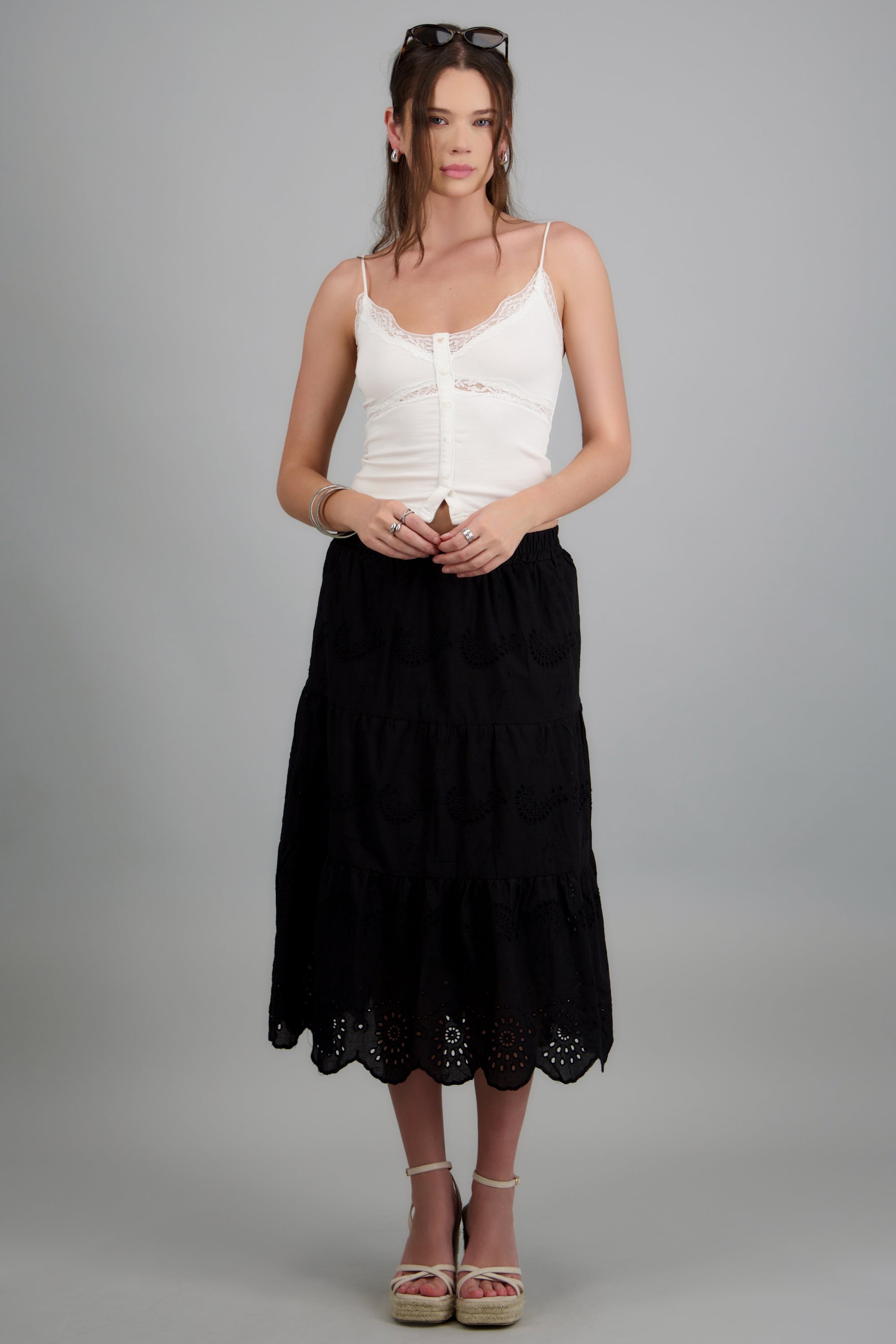 Falda maxi eyelet NEGRO