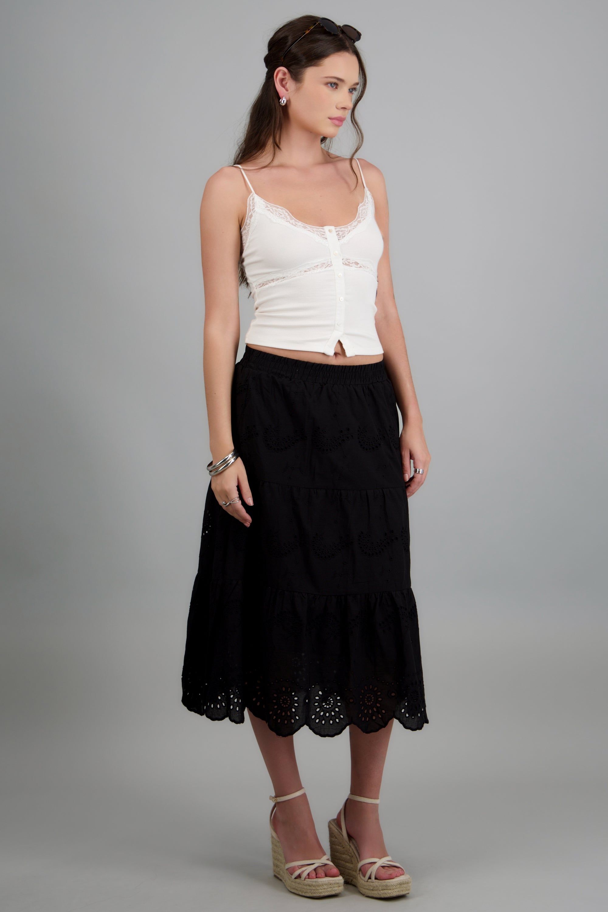 Falda maxi eyelet NEGRO
